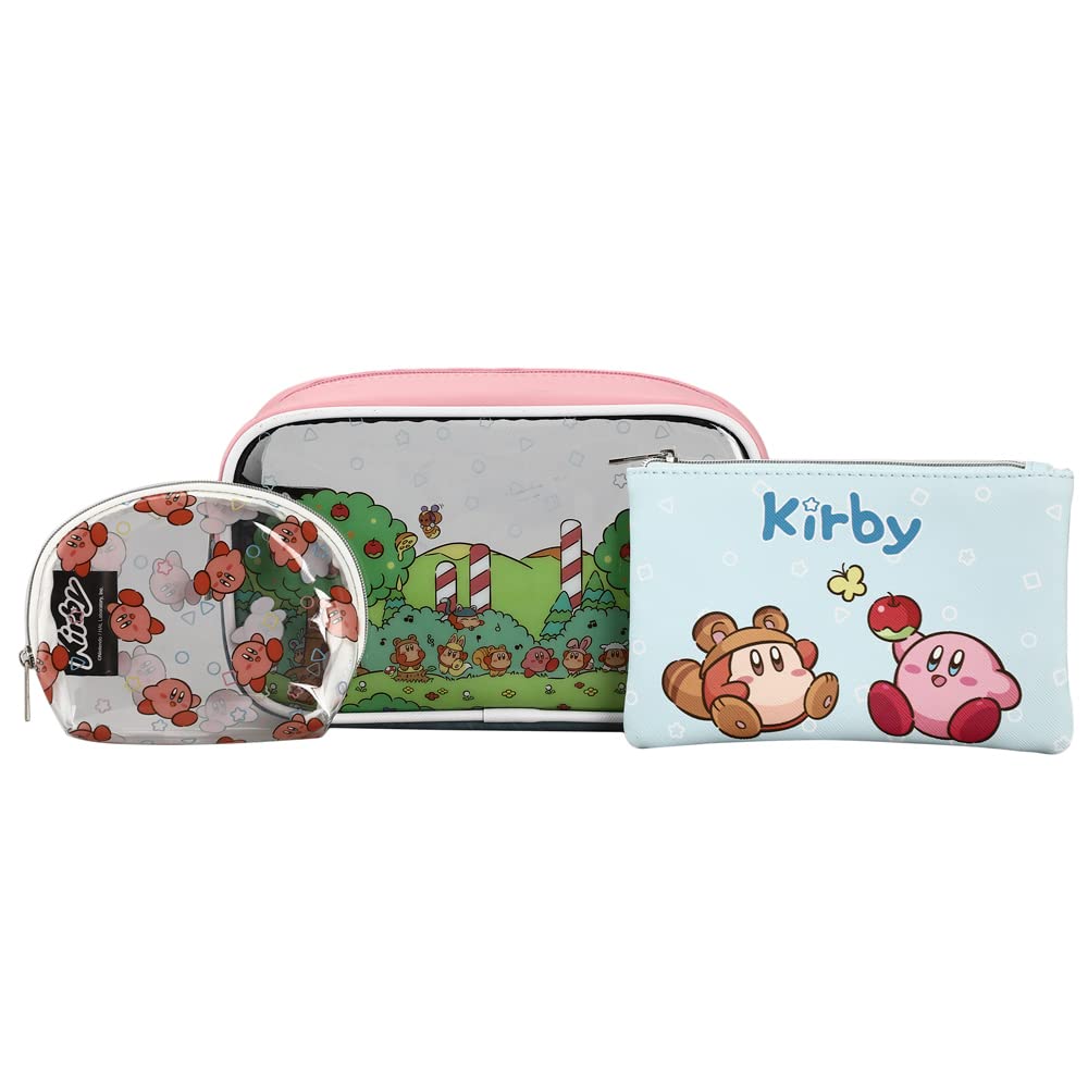 Bioworld Kirby Travel Toiletry 3-Piece Set - Cute Cosmetic Bag, Hanging Organizer & Pouch for Women | Perfect for Vacation, Business Trips & Gym Essentials