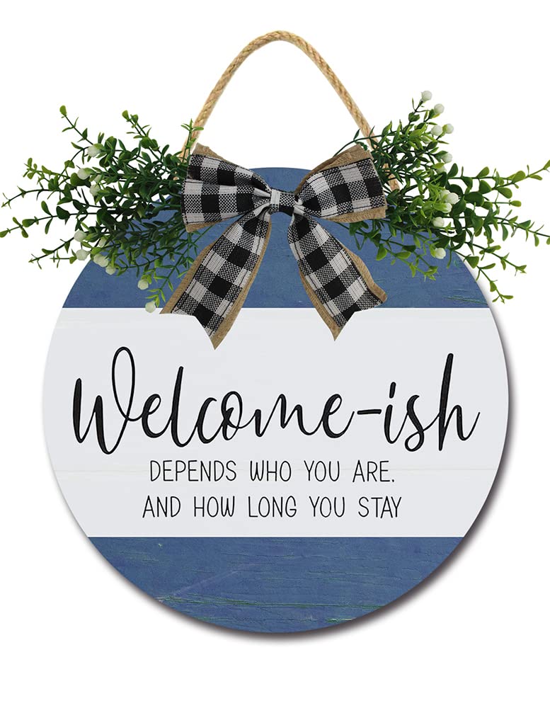 TYmall Welcomeish Sign - 11x11 Inch Wooden Welcome Porch Sign for Front Door - Rustic Home Decor for Farmhouse, Porch, Entryway & Outdoor Decorations