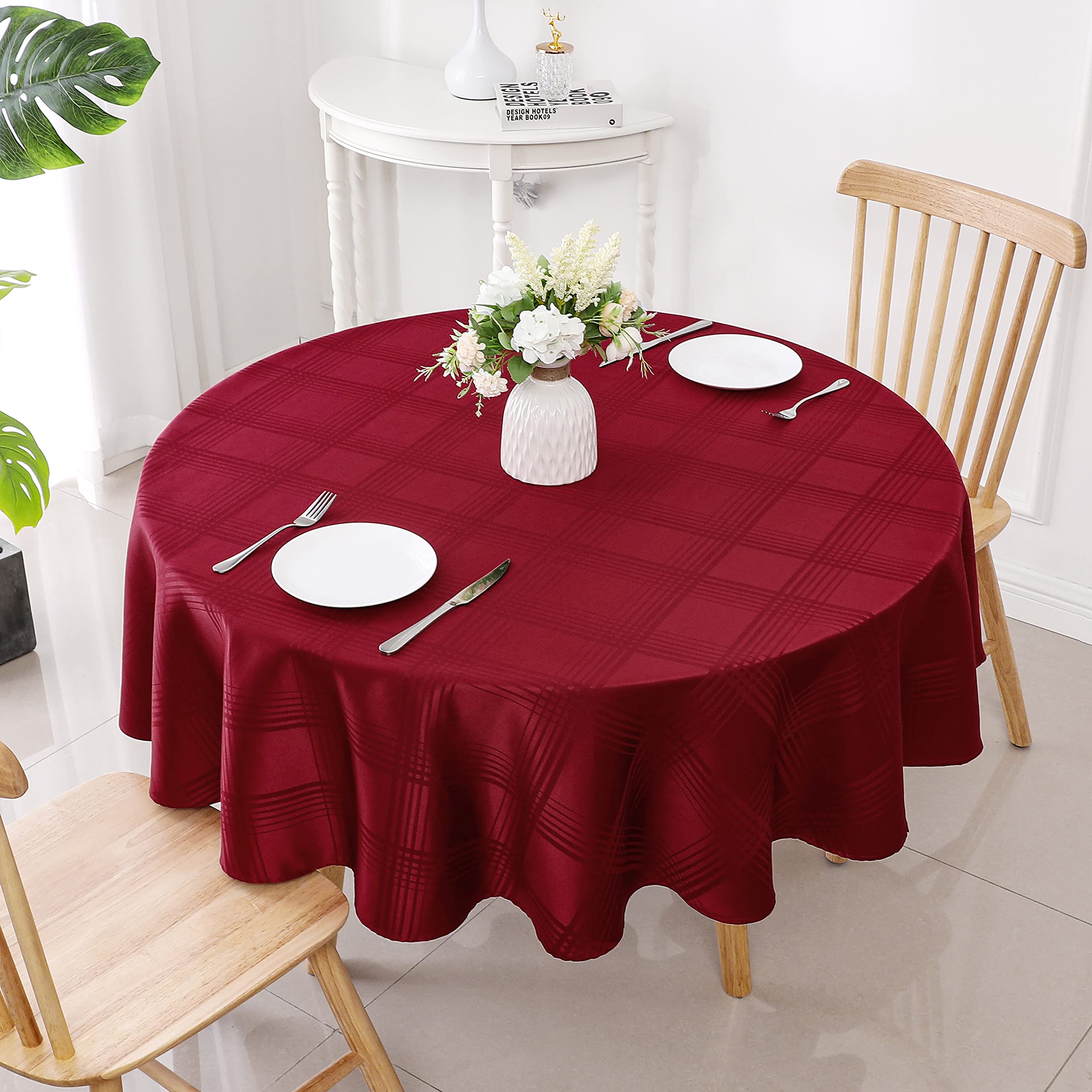 60 Inch Round Washable Polyester Tablecloth - Red Plaid Checkered Table Cover for Kitchen & Dining Room | Reusable, Fits Round Tables | Perfect for Parties, Holidays & Everyday Dining