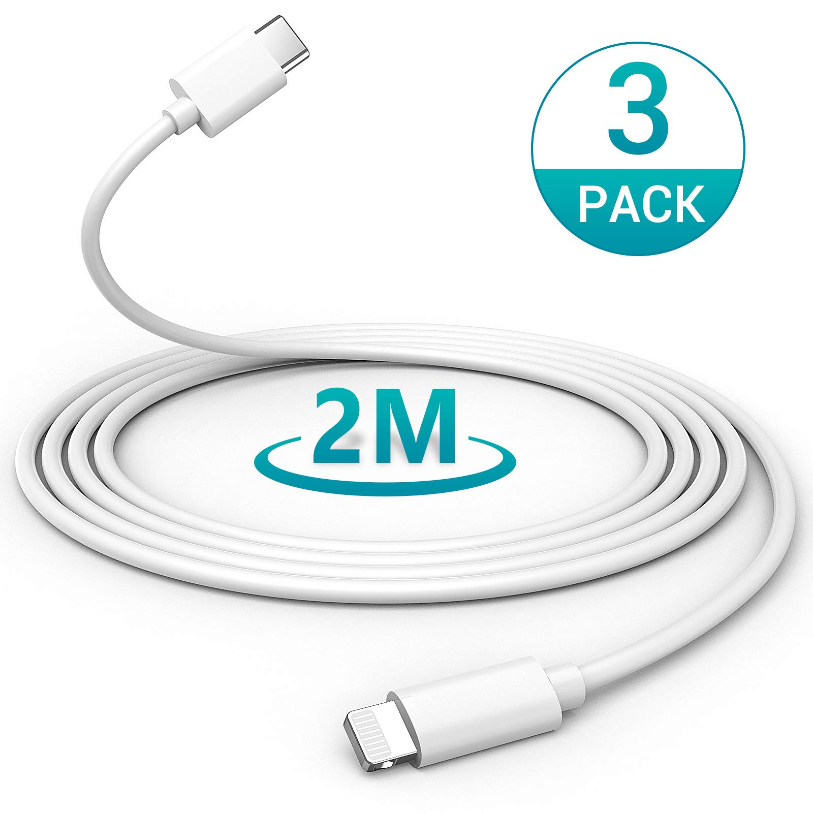 GlobaLink MFi Certified USB C to Lightning Cable 3-Pack (2m) - Fast Charging Cable for iPhone 14/13/12/11/X/8 & AirPods Pro - Durable Type C to Lightning Cable for Home, Office & Travel Charging