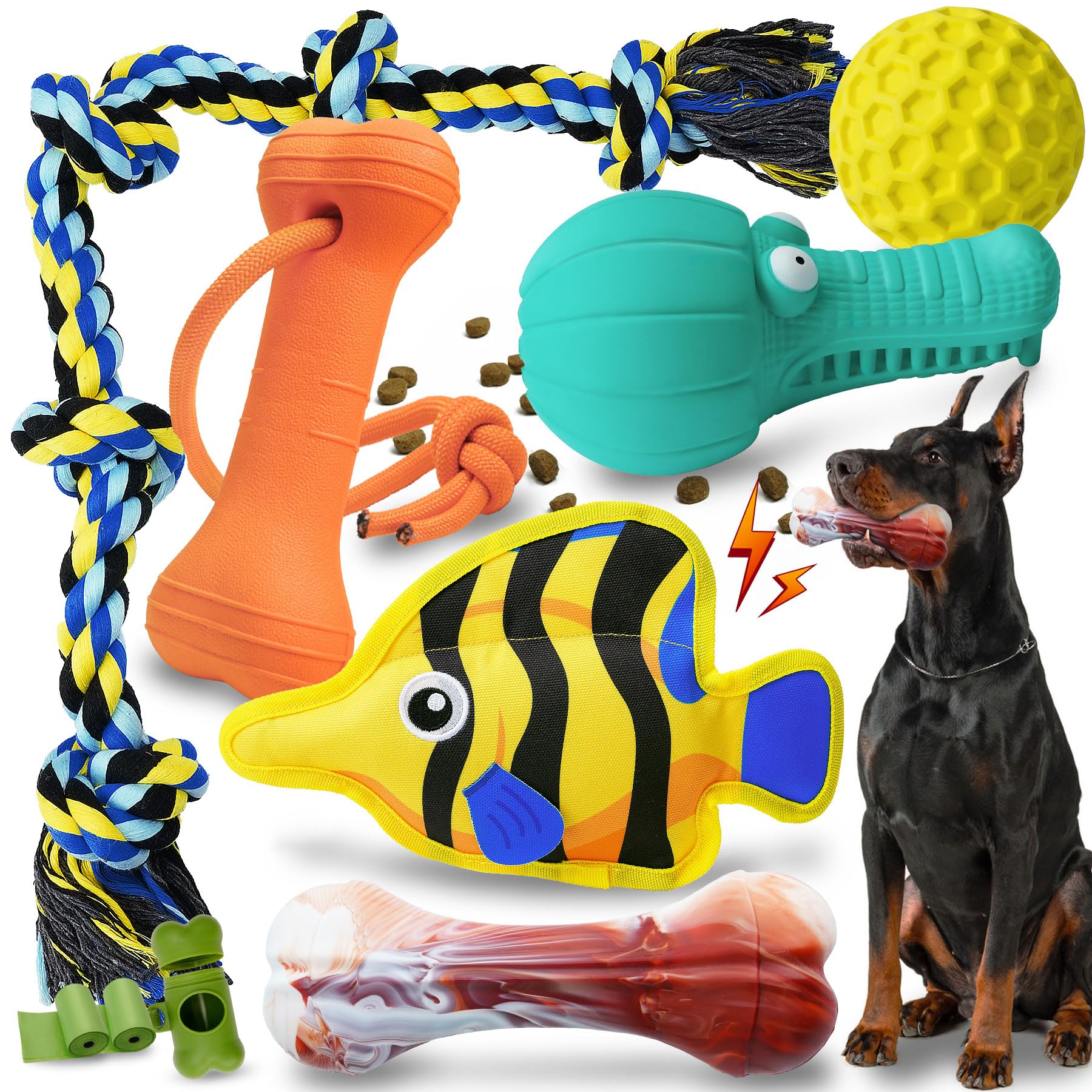 Heavy Duty Indestructible Dog Chew Toys for Aggressive Chewers - 9 Pack Durable Large Dog Toys Including Tug, Rope & Squeaky Toys for Medium to Large Breed Dogs - Perfect for Playtime, Training & Dental Health