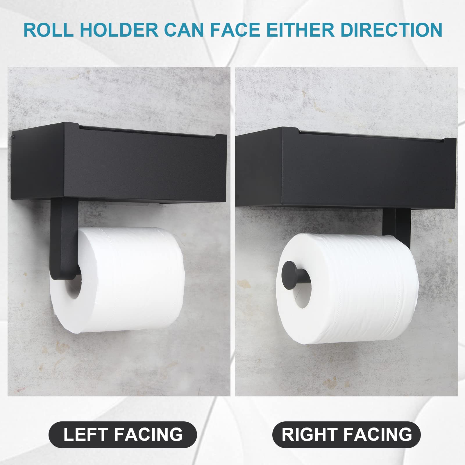 Stainless Steel Wall Mount Toilet Paper Holder with Shelf & Wet Wipes Dispenser - Bathroom Storage Organizer for Hidden Wet Wipes - Black (Larger Size) - Perfect for Modern Bathrooms, Powder Rooms & RV Toilets