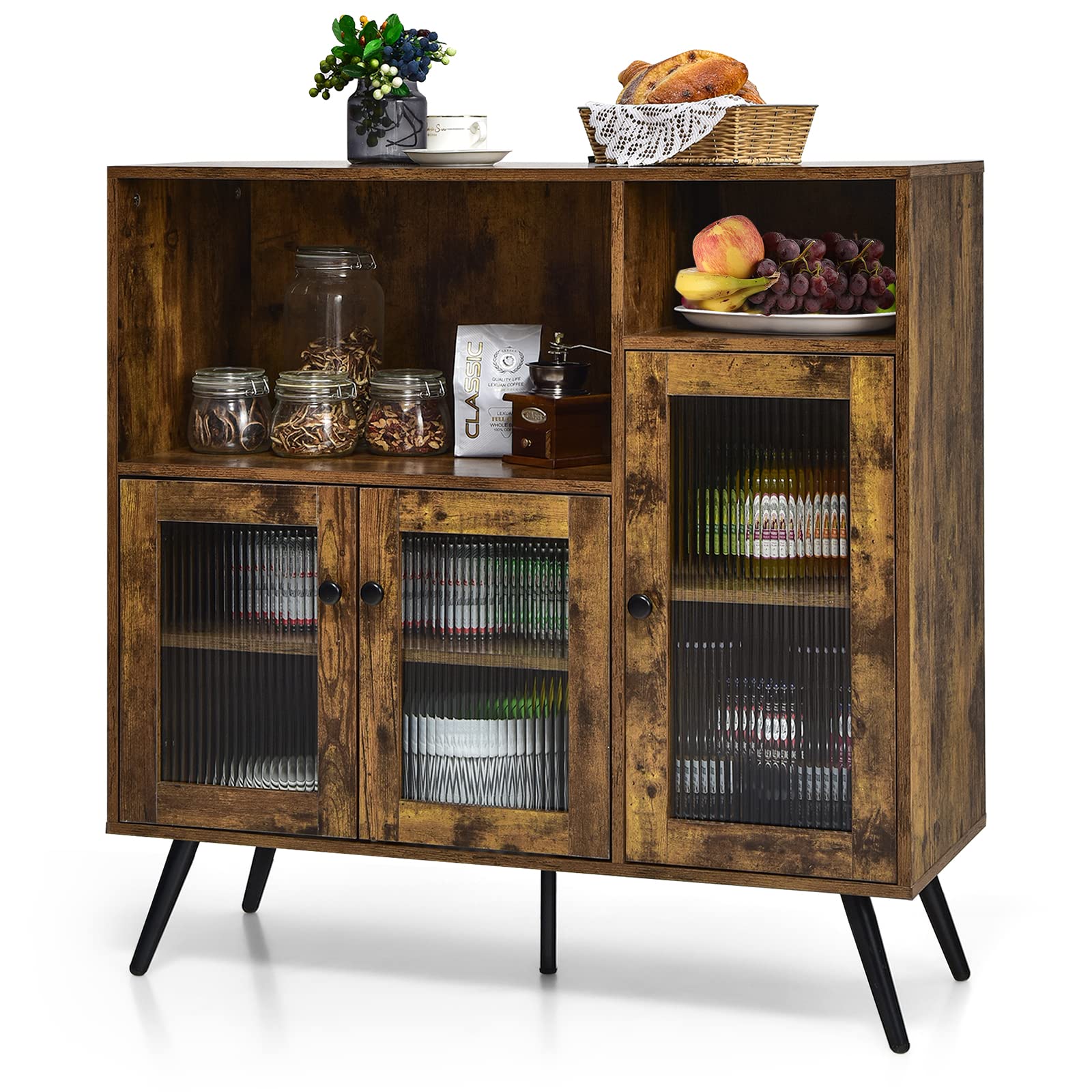 **Farmhouse Wood Sideboard Buffet Cabinet with Adjustable Shelves & Anti-Tip Device - Kitchen Storage, Coffee Bar Console Table for Living Room, Dining Room, Entryway - Perfect for Farmhouse Decor & Small Space Organization**