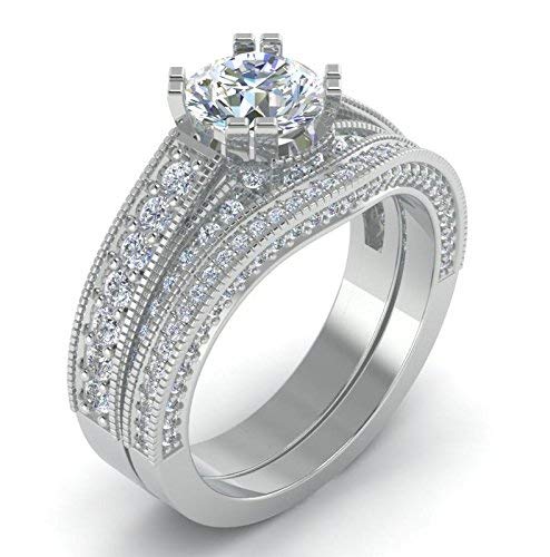 1.78CT Round Diamond Solitaire Wedding & Engagement Ring Set in 14K White Gold Over 925 Sterling Silver - Elegant Jewelry Gift for Women & Girls - Perfect for Proposals, Anniversaries & Special Occasions