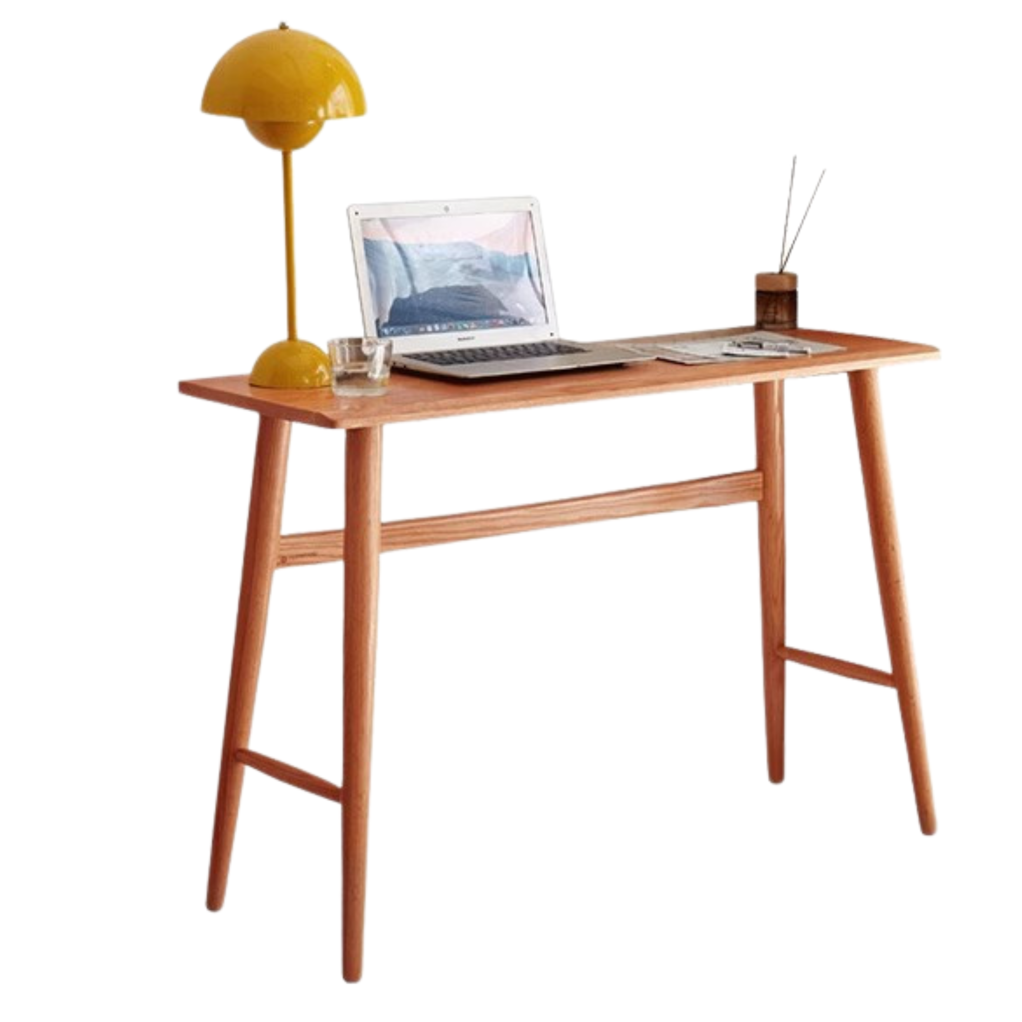 Solid Oak & Cherry Wood Narrow Office Desk - Compact Workspace Solution for Small Spaces & Home Offices
