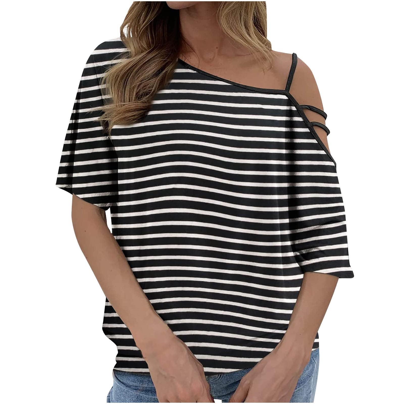 Women's Fashion Printed 3/4 Sleeve Casual T-Shirt - Sloping Shoulder Spring Top (BYP21) | Perfect for Everyday Wear, Weekend Outings & Spring Fashion