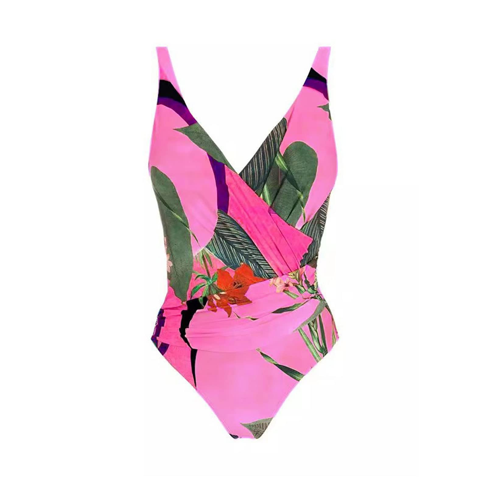 Vintage Print Two Piece Swimsuits for Women - Sexy Deep V Neck Bikini with Chiffon Overskirt - Summer Beachwear & Pool Party Outfit