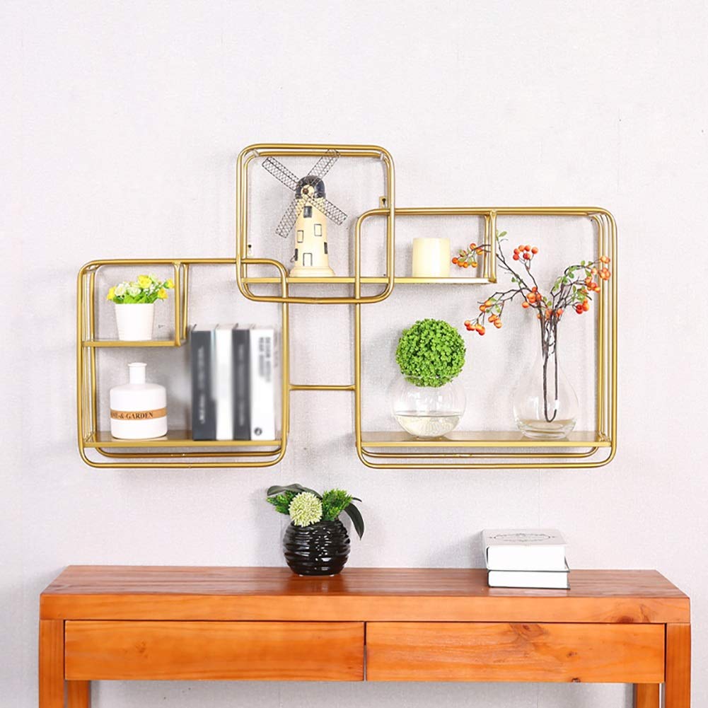 GUOWEI Floating Wall Shelves - Modern Metal Wall-Mounted Storage & Display Organizer - Gold, Silver, Black - Perfect for Living Room, Bedroom, Bathroom & Office Decor