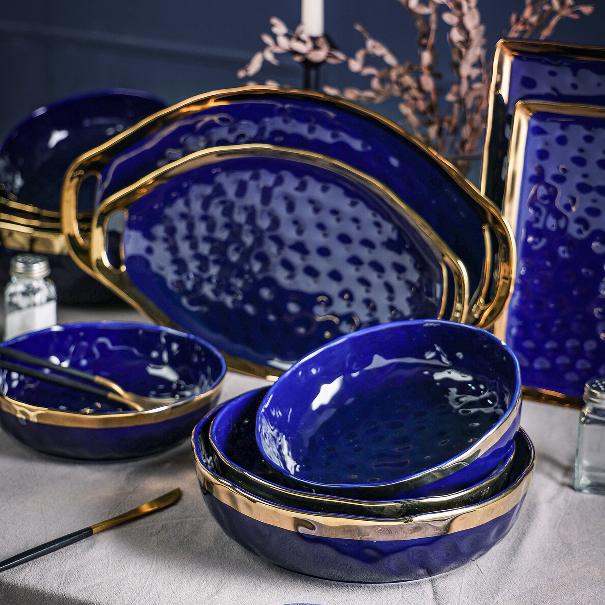Premium Florian Porcelain Dinnerware Set - 6-Piece Blue Service Bowls for Elegant Dining & Entertaining | Perfect for Soup, Salad, Dessert & Family Gatherings