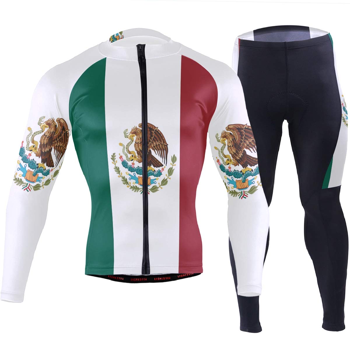 Oklahoma State Flag Men's Cycling Jersey & Padded Bike Pants Set - Long Sleeve Full Zip Quick-Dry Bicycle Clothing for Road & Mountain Biking