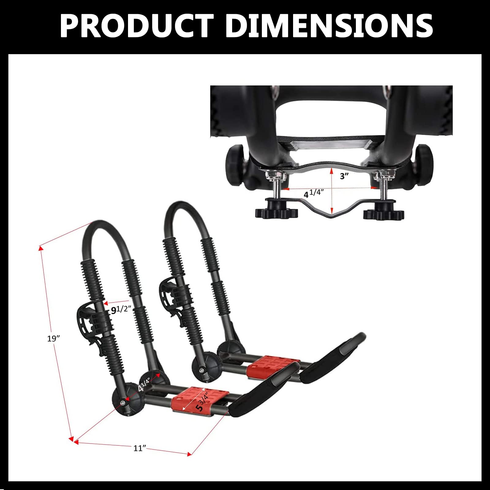 Universal Folding Kayak Rack J Bar - Heavy Duty Aluminum Canoe Carrier for SUV, Sedan, Truck Roof Rack | Fits Oval & Square Crossbars | Water Sports, Camping, Outdoor Adventures (1 Pair, Black)