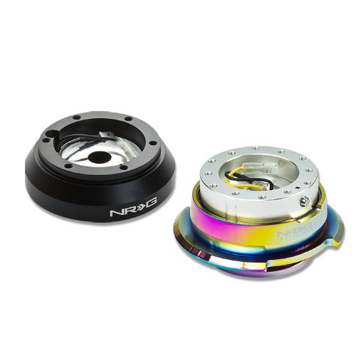 NRG Innovations 6-Hole Aluminum Ball Bearing Steering Wheel Short Hub Adapter with Gen 2.8 Neo Chrome Quick Release (SRK-160H+280SL-MC) - Perfect for Racing Simulators, Drift Cars & Custom Builds