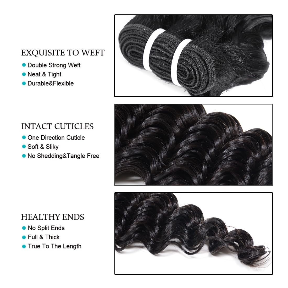 12 Inch 100% Unprocessed Virgin Human Hair Bundles - 4X Deep Wave 12A Grade Natural Black Hair Extensions for Women | Perfect for Braiding, Weaving & Styling