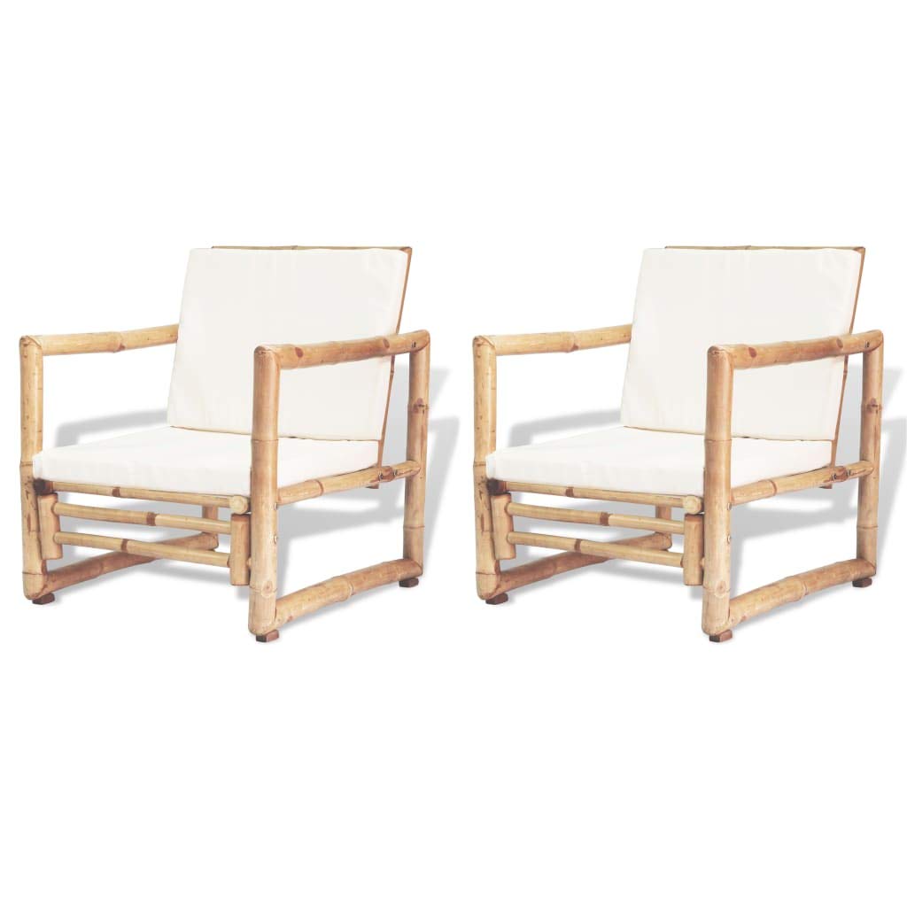 2-Piece Outdoor Patio Club Chairs with Cushions & Pillows - Bamboo Garden Furniture Set for Backyard, Poolside, and Deck Relaxation