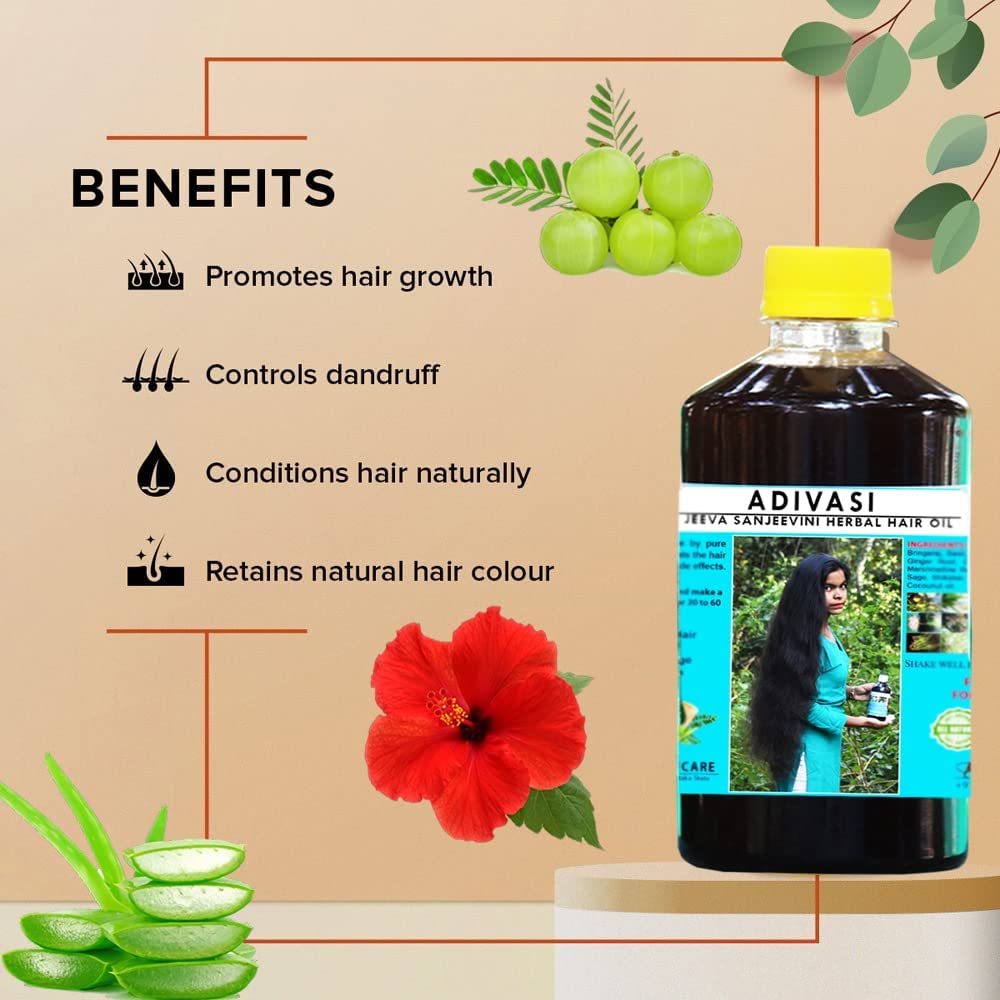 Adi Sri Maruthi Jhadiwalo Adivasi Jeevasanjeevini Herbal Hair Oil 250ml - Natural Ayurvedic Hair Growth Treatment for Dry, Damaged Hair - Promotes Thickness & Shine - Perfect for Daily Hair Care & Scalp Massage