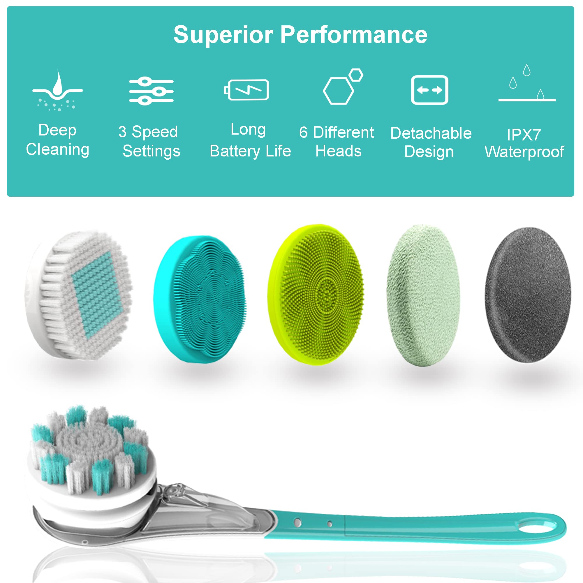 Electric Body Brush for Exfoliation & Massage - Rechargeable & Waterproof (Blue) | Perfect for Dry Brushing, Cellulite Reduction & Skin Renewal at Home or Spa