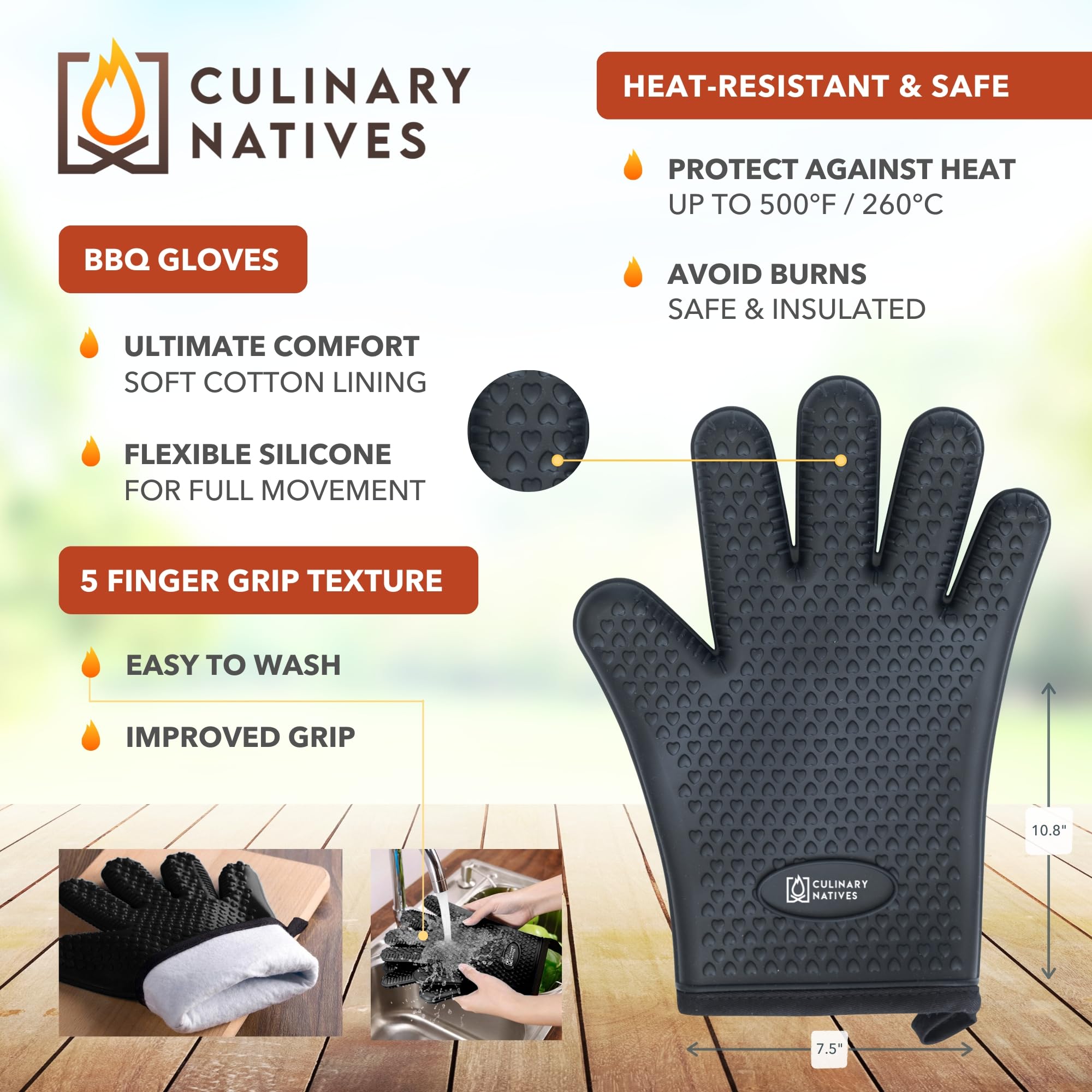 Premium BBQ Grill Gloves & Meat Claws Set with Digital Thermometer, Timer & Brush – Ultimate Grilling Accessories Kit for Pulled Pork, Brisket, Ribs & Smoking – Perfect for Backyard BBQs, Camping & Outdoor Cooking (Black)