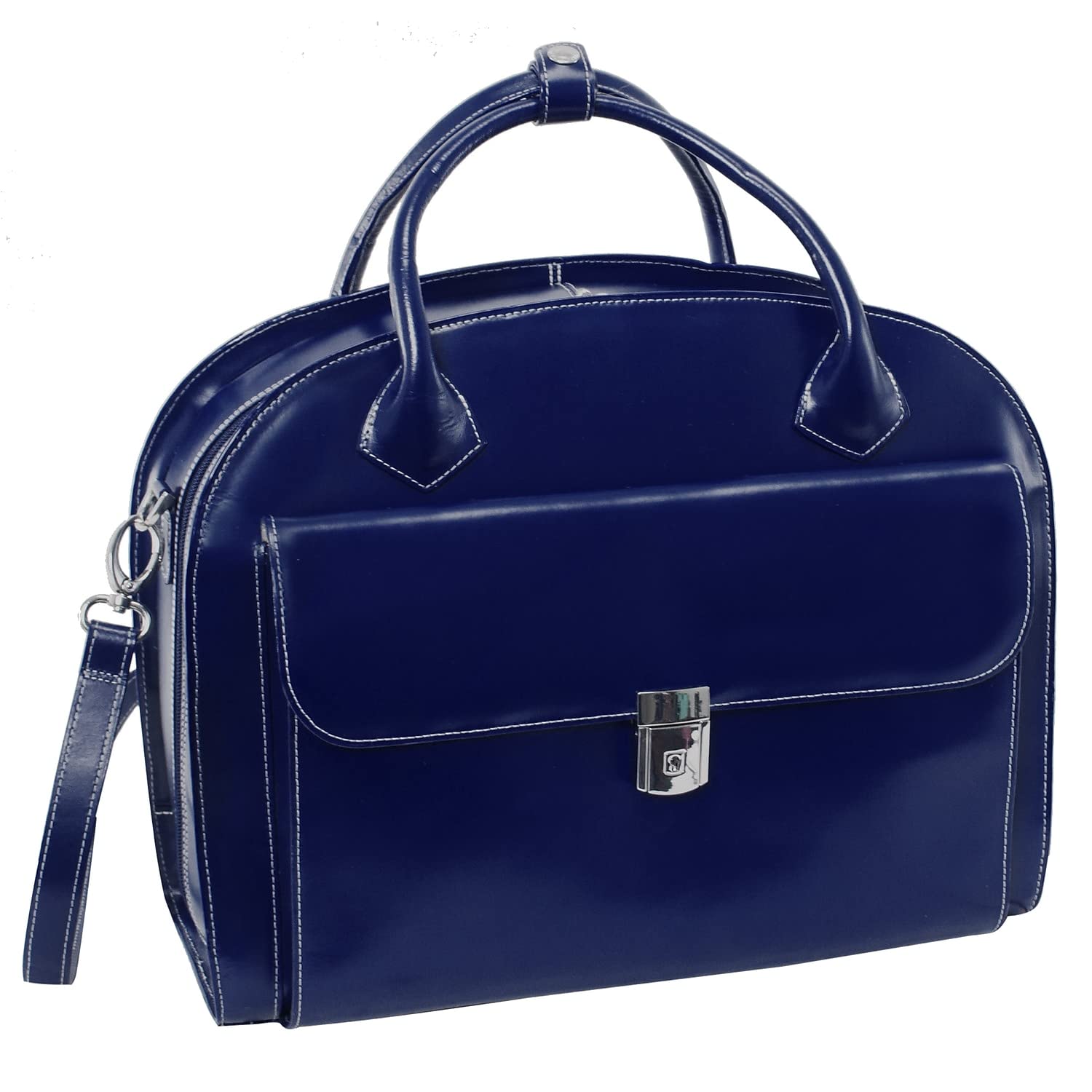 McKleinUSA 15.4-Inch Genuine Leather Wheeled Laptop Briefcase for Women - Professional Business Tote Bag with Retractable Handle, Blue (94367) - Perfect for Office Commute, Business Travel & Airplane Carry-On