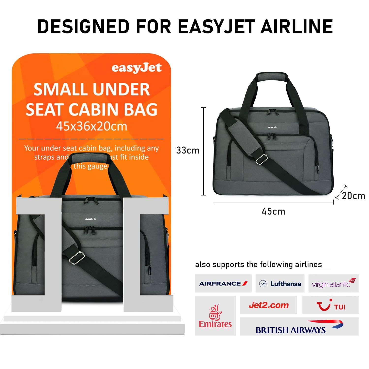 ECOHUB 30L Recycled PET Carry-On Luggage - 45x36x20cm Waterproof Travel Backpack with Laptop Compartment (Fits 18