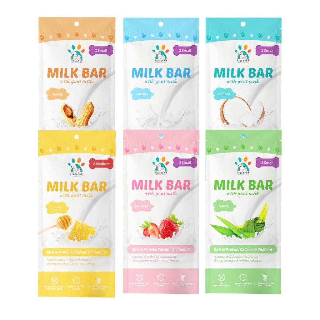 Singapaw Goat Milk Dental Chews for Dogs - Small & Medium Size | Natural Coconut, Pandan, Peanut, Strawberry & Honey Flavors | Promotes Oral Health & Fresh Breath | Perfect for Training Rewards and Daily Teeth Cleaning