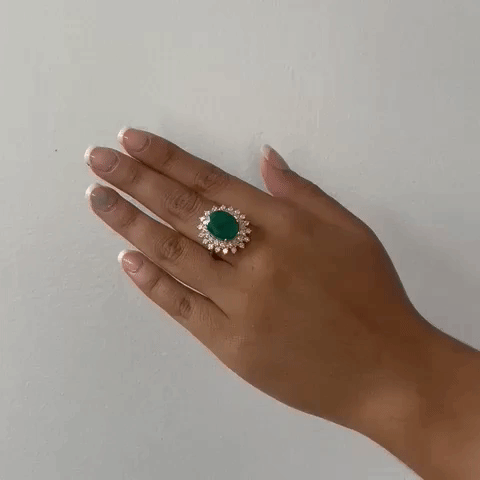 8.90ct Oval Cut Genuine Emerald & Diamond Halo Engagement Ring in 14K Gold - Perfect for Proposals, Anniversaries & Special Occasions