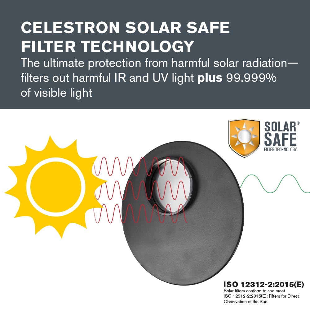 Celestron EclipSmart Safe Solar Eclipse Telescope Filter – ISO 12312-2:2015(E) Certified – Compatible with 114mm AZ & EQ Telescopes – Solar Observation & Sunspot Viewing – Secure Fit for Safe Solar Viewing – Perfect for Astronomy Enthusiasts & Eclipse Events