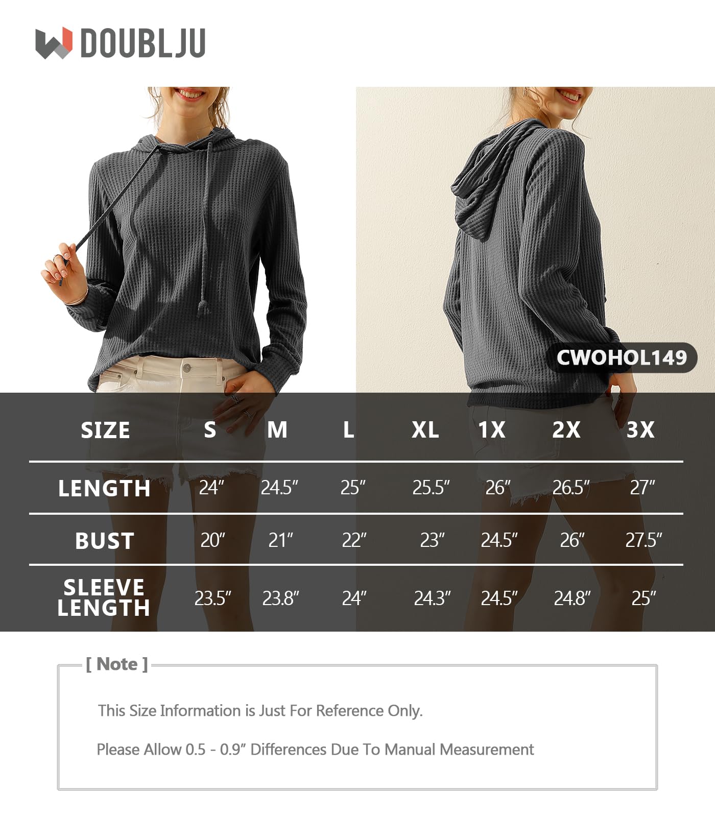 DOUBLJU 2 Pack Women's Oversized Hoodies - Long Sleeve Waffle Knit Sweatshirts, Casual Loose Hooded Tops for Workout, Lounge & Everyday Wear