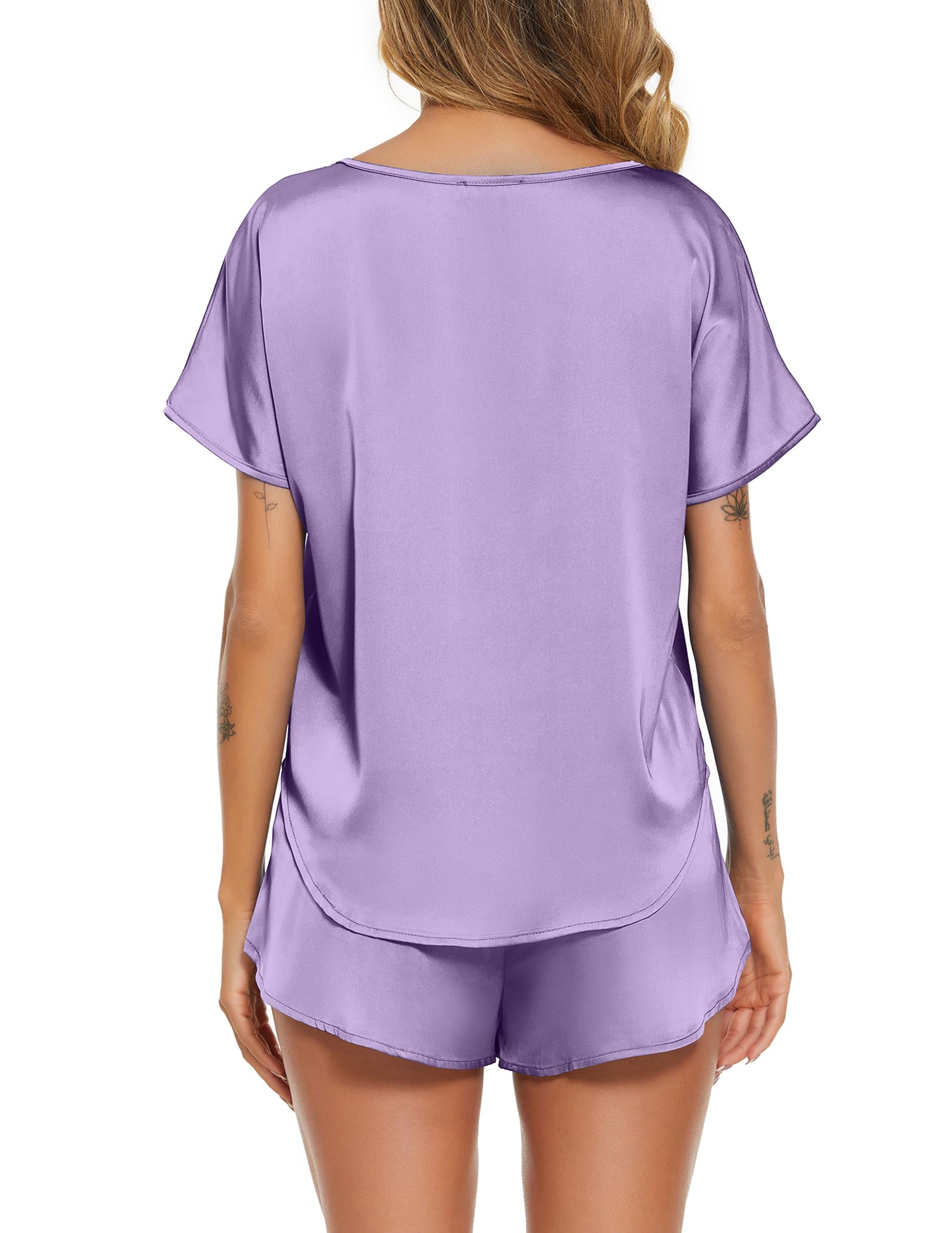 Ekouaer Women's Satin Pajama Set - Soft Short Sleeve Lightweight Silk Sleepwear 2-Piece Lounge Set with Comfortable Shorts for Summer Nightwear & Relaxing at Home