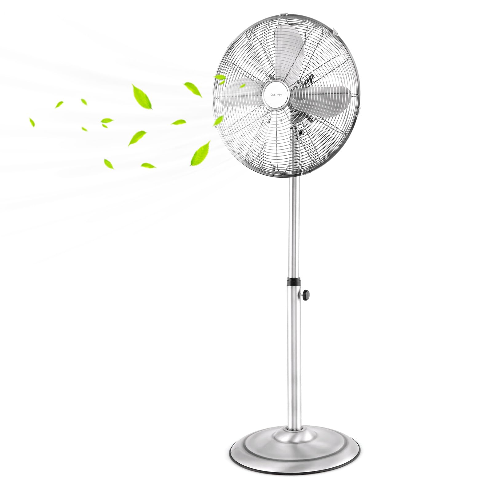 COSTWAY 16-inch High Velocity Metal Pedestal Fan - Quiet Standing Fan with 75° Oscillation, 3 Speed Settings & Height Adjustable Design - 4 Blade Floor Fan for Bedroom, Home Office & Shop (Silver) | Perfect for Cooling Large Rooms & Workspaces