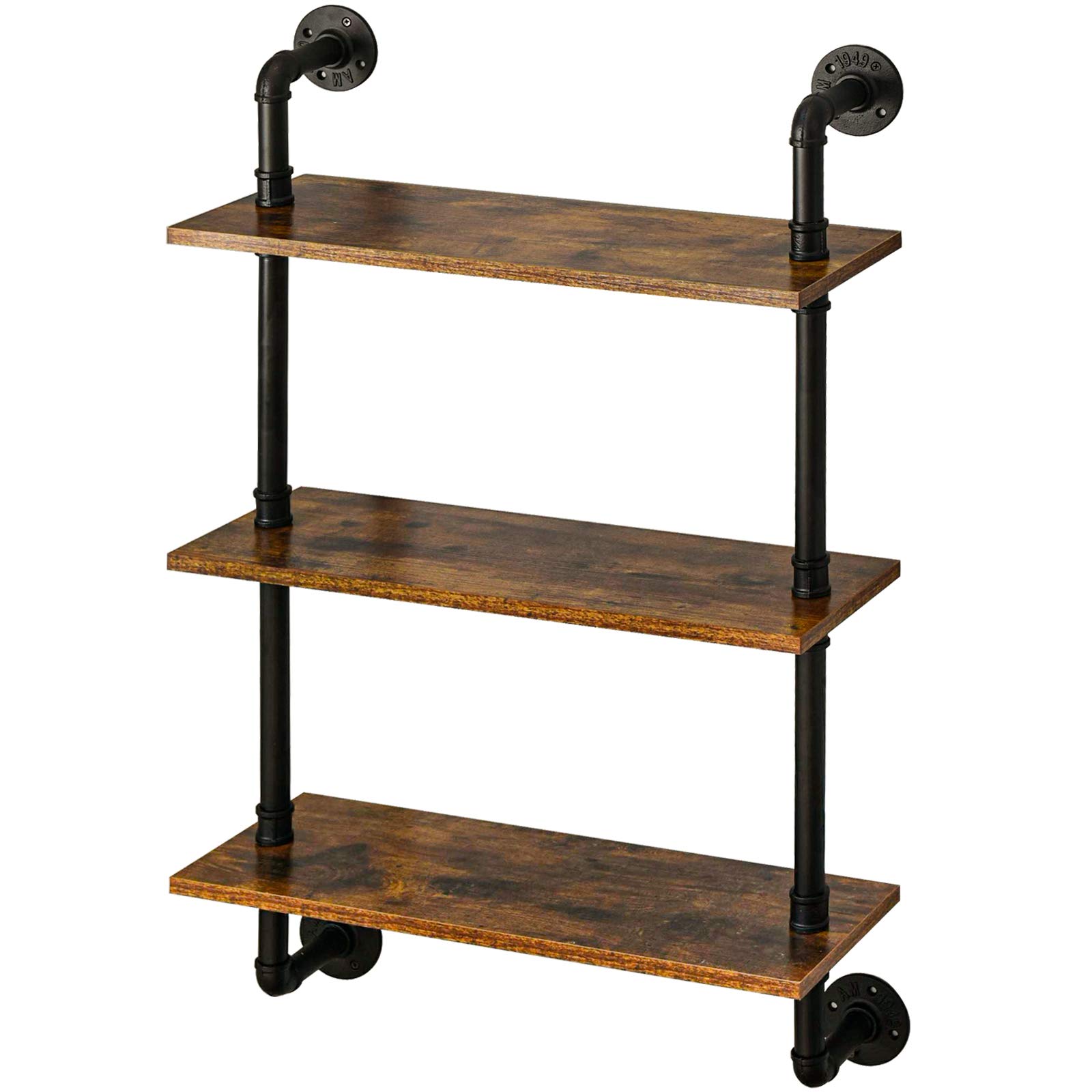 Industrial Pipe Shelf Bracket - 3 Tier Rustic Wall Mounted Floating Shelf for DIY Bookshelf & Storage | Farmhouse Style 24