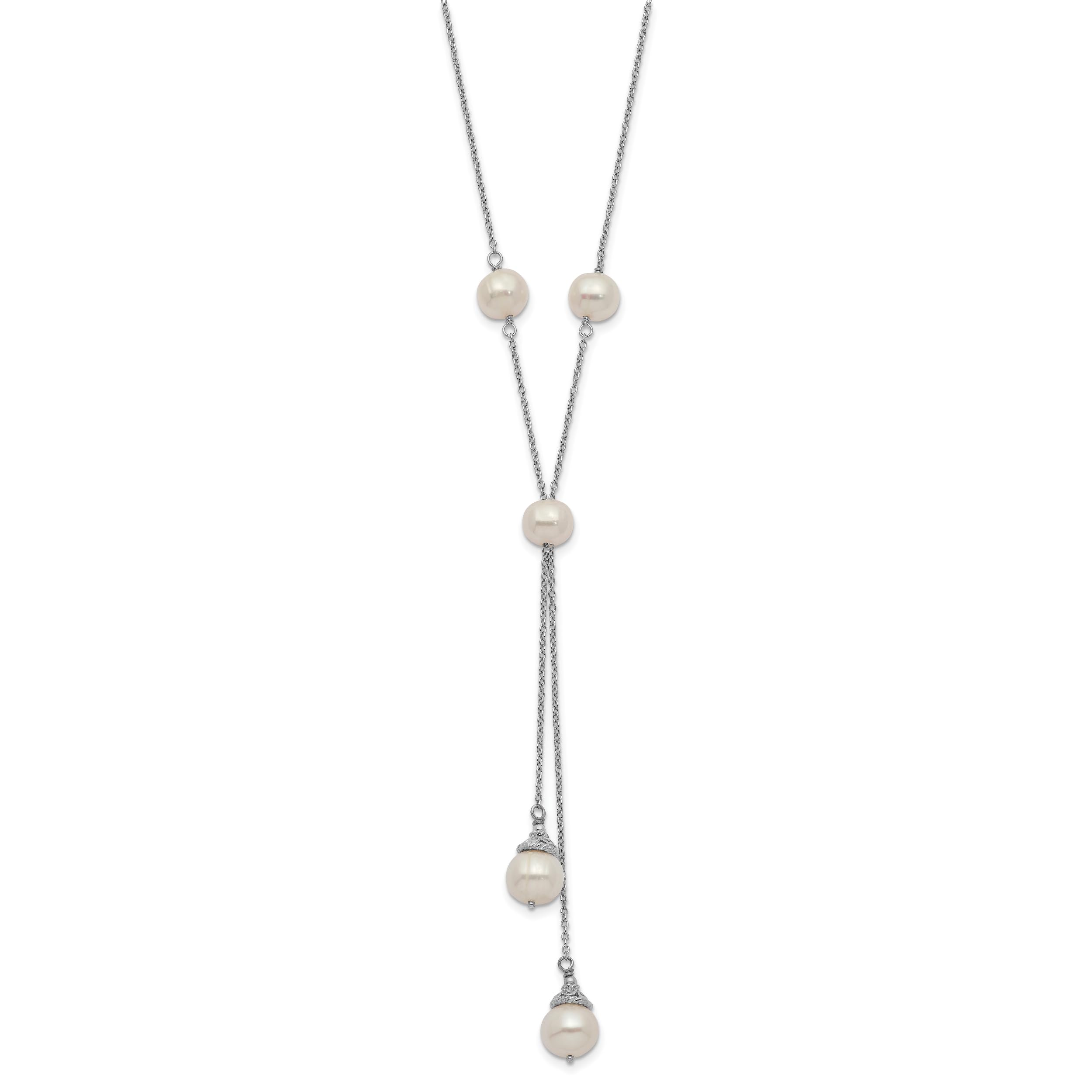 925 Sterling Silver White Freshwater Cultured Pearl 9-Station Drop Necklace - 16 Inch Chain - Elegant Jewelry Gift for Women, Perfect for Weddings, Parties & Special Occasions