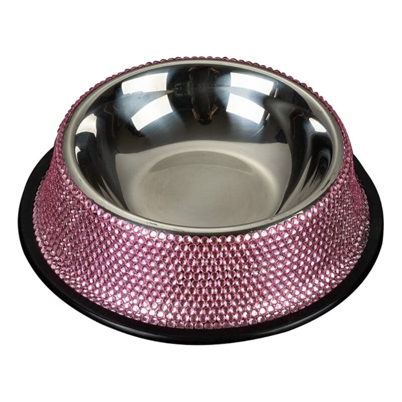 YHBHNB Stainless Steel Dog Bowl with Rhinestone - Non-Slip Pet Food & Water Feeder Dish for Small Medium Large Dogs - Durable & Easy to Clean (Red) - Perfect for Home, Travel & Outdoor Use