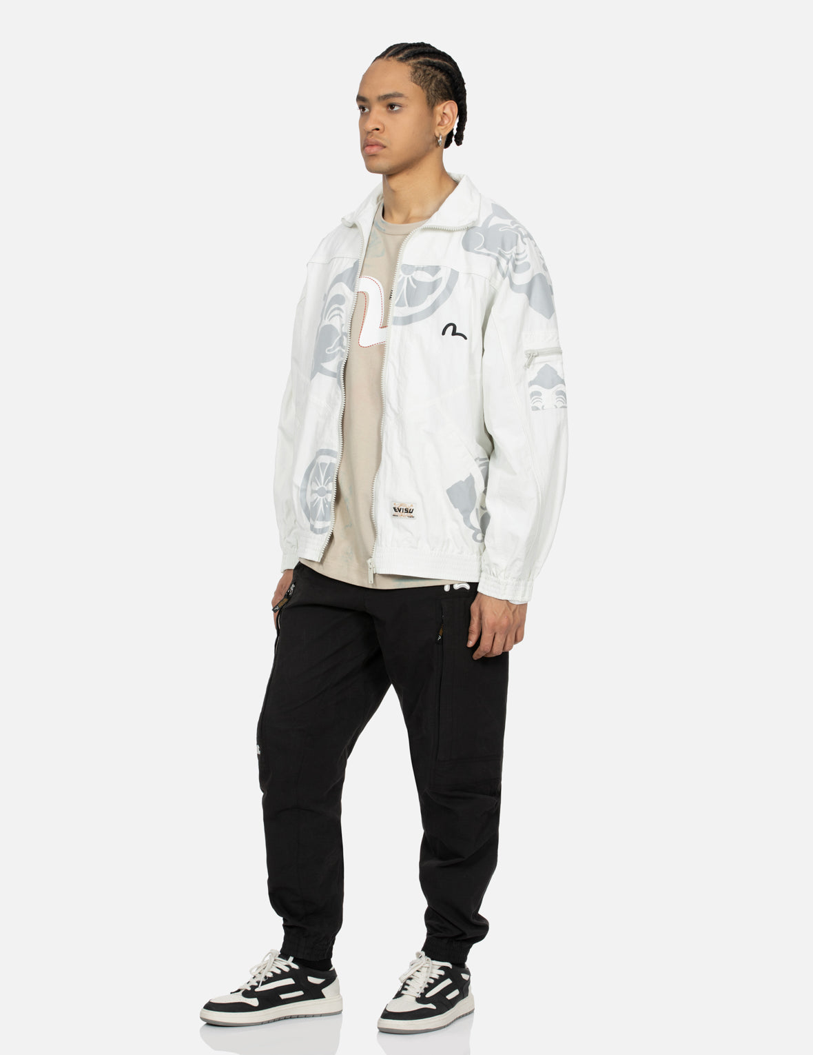 Multi Godhead & Kamon Reflective Print Loose Fit Windbreaker Jacket - Lightweight Waterproof Outdoor Running Hoodie for Men & Women