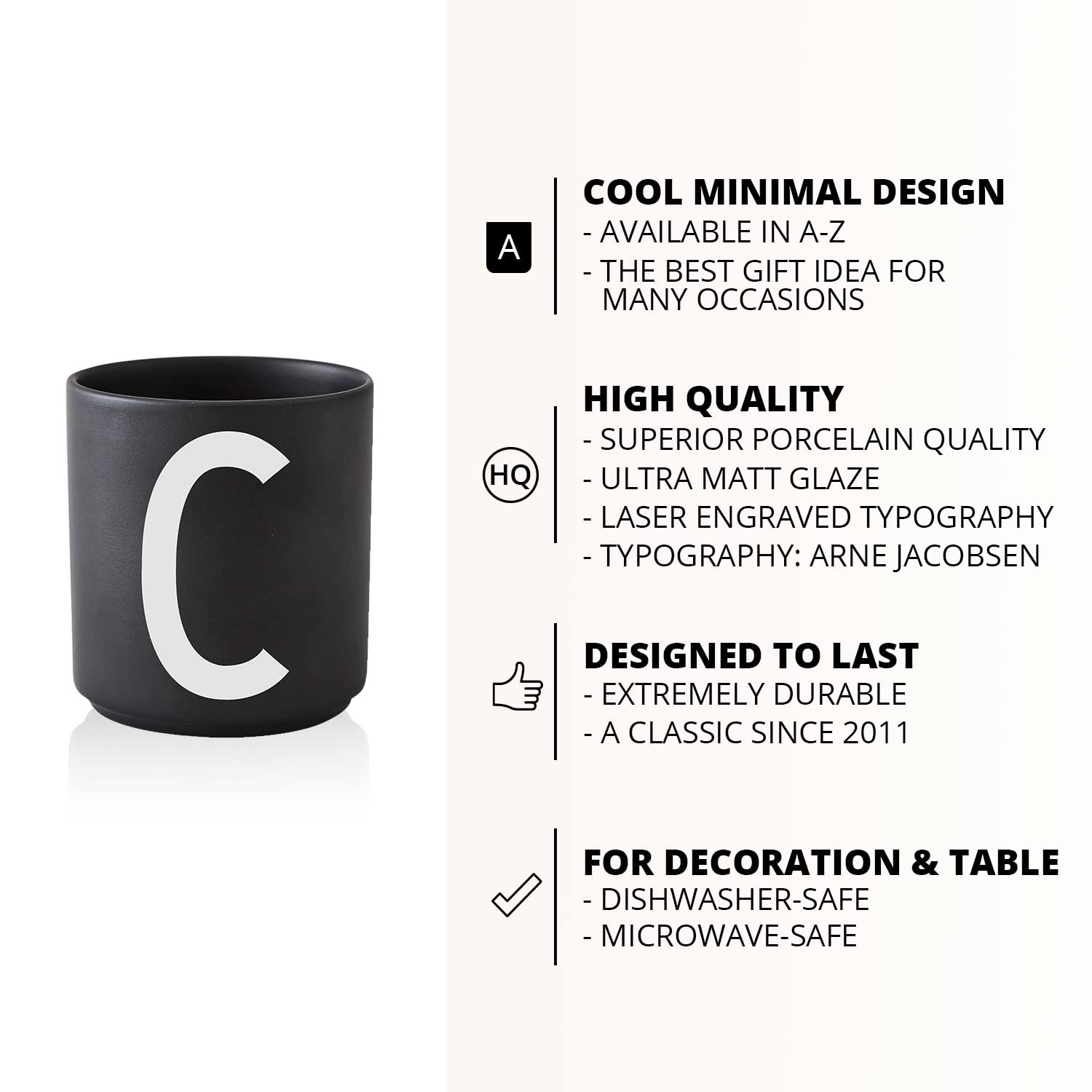Personalized Monogram Coffee Mug with Initial A-Z | 11 oz Porcelain Black Mug for Men & Women | Christmas & Thanksgiving Gift for Her, Him, Friends | Novelty Tea Cup for Home, Office, Gifting