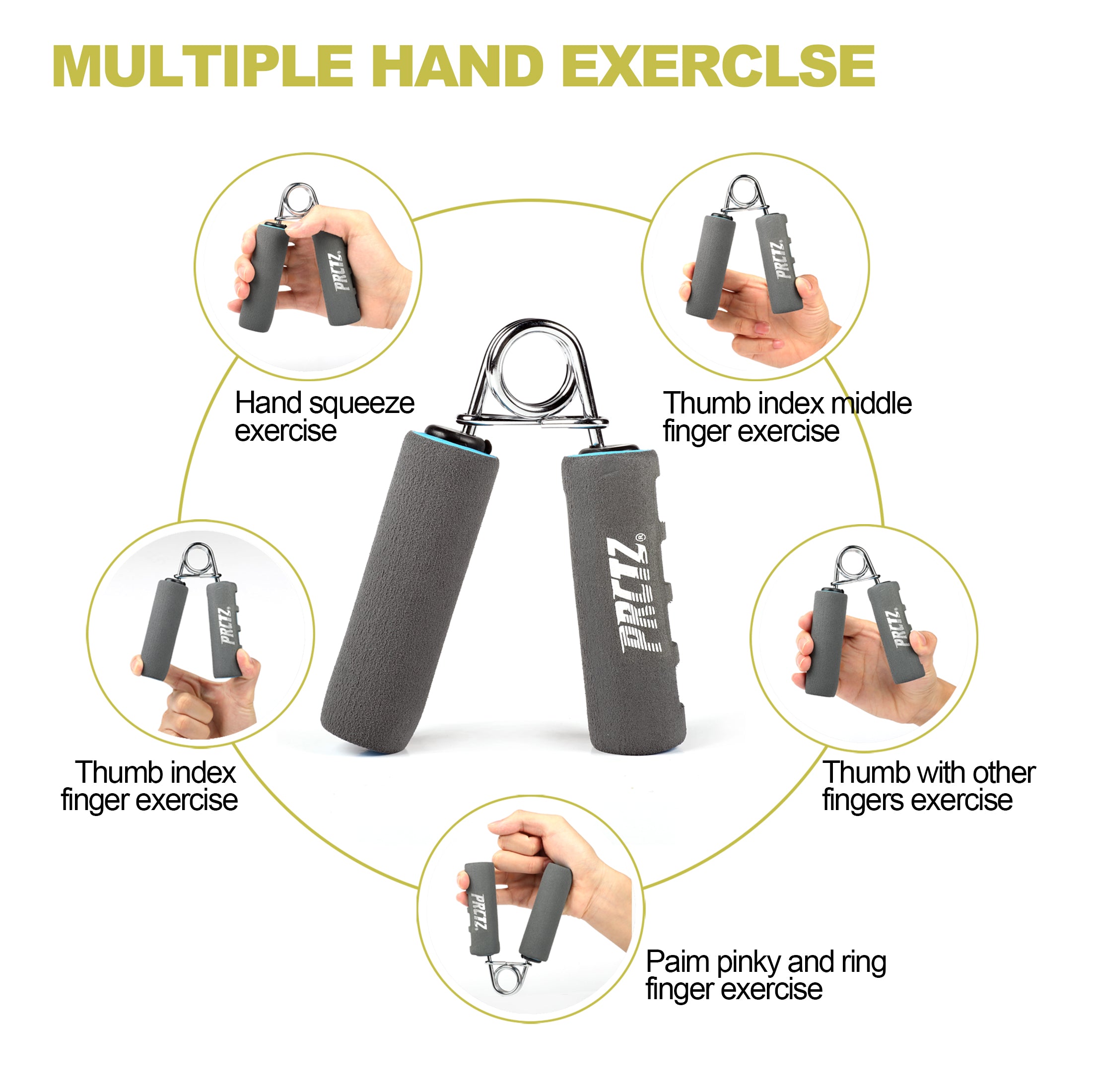 PRCTZ Essential Hand Grip Strengthener Set of 2 - Finger & Forearm Exercise Equipment for Strength Training, Physical Therapy & Rehabilitation - Perfect for Athletes, Musicians & Office Workers