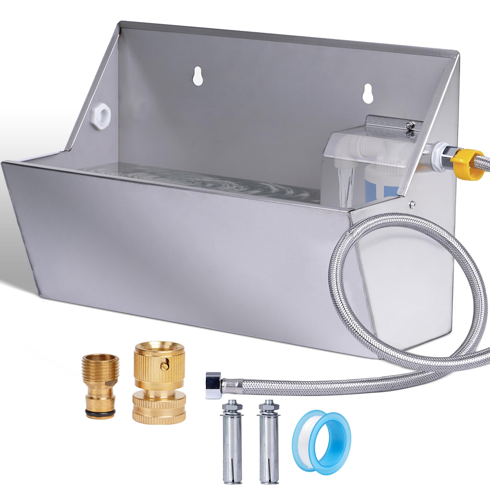 Automatic Dog Water Dispenser - 2.1 Gallon Stainless Steel Pet Water Bowl for Outdoor Use, Self-Filling Waterer for Dogs, Cats, Chickens & Livestock with Drainage Hole - Perfect for Backyards, Kennels & Farms