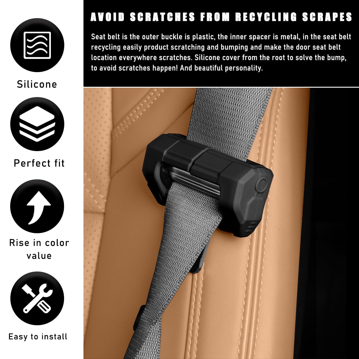 2 PCS Universal Car Seat Belt Buckle Covers - Soft Silicone Anti-Scratch Protector for Seat Belt Clips - Fits Most Vehicles - Black Car Accessories (Perfect for Family Cars, SUVs & Long Road Trips)