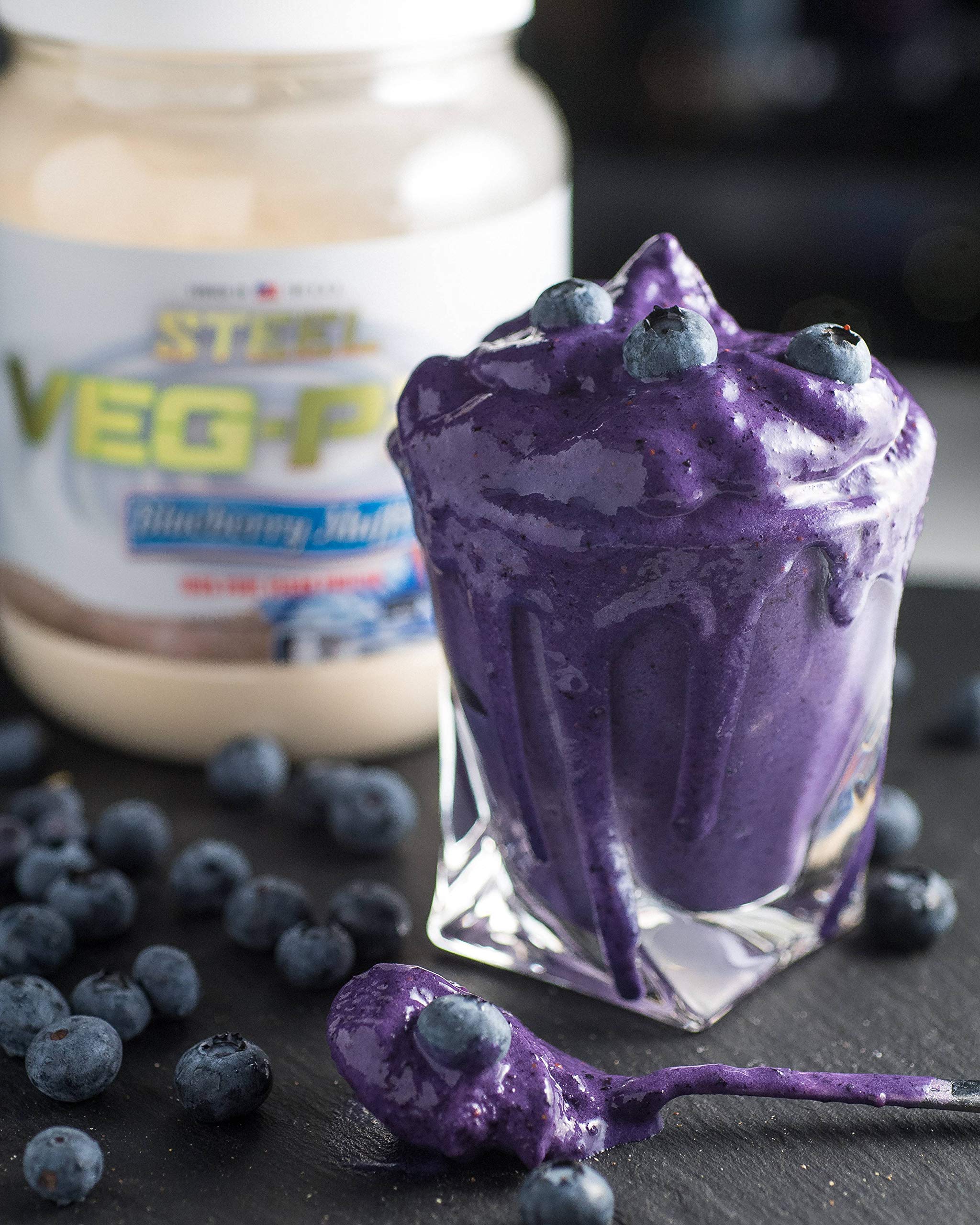 Steel Supplements Veg-PRO Vegan Protein Powder - Blueberry Muffin Flavor | Organic Pea Protein, Gluten Free, Dairy Free, Soy Free, Non GMO with BCAA Amino Acids (25 Servings, 1.65lbs) - Perfect for Post-Workout Recovery & Muscle Building