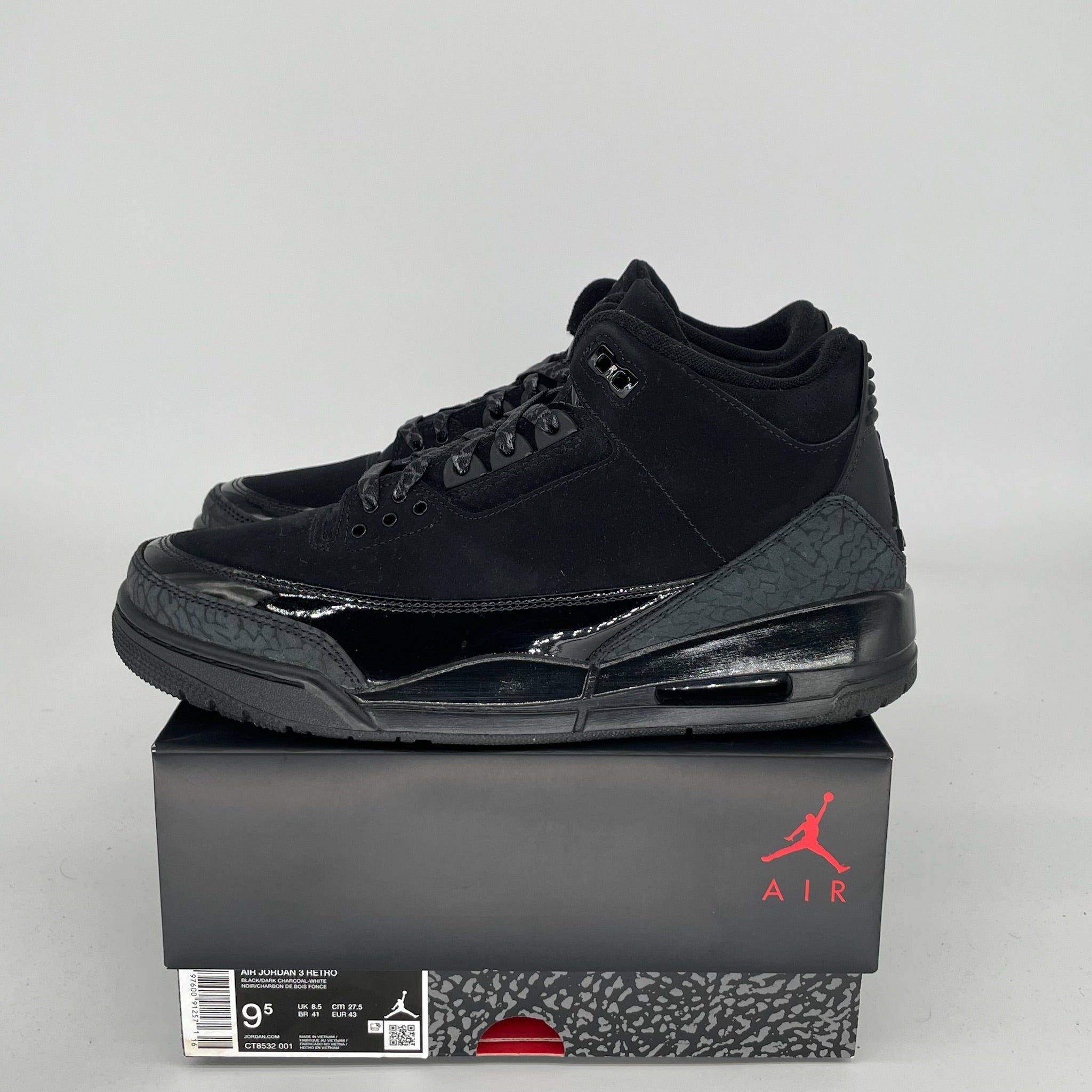 AIR JORDAN 3 BLACK CAT Men's Basketball Shoes Size 9.5 - Style CT8532-001 | Retro Sneakers for Streetwear & Casual Outfits