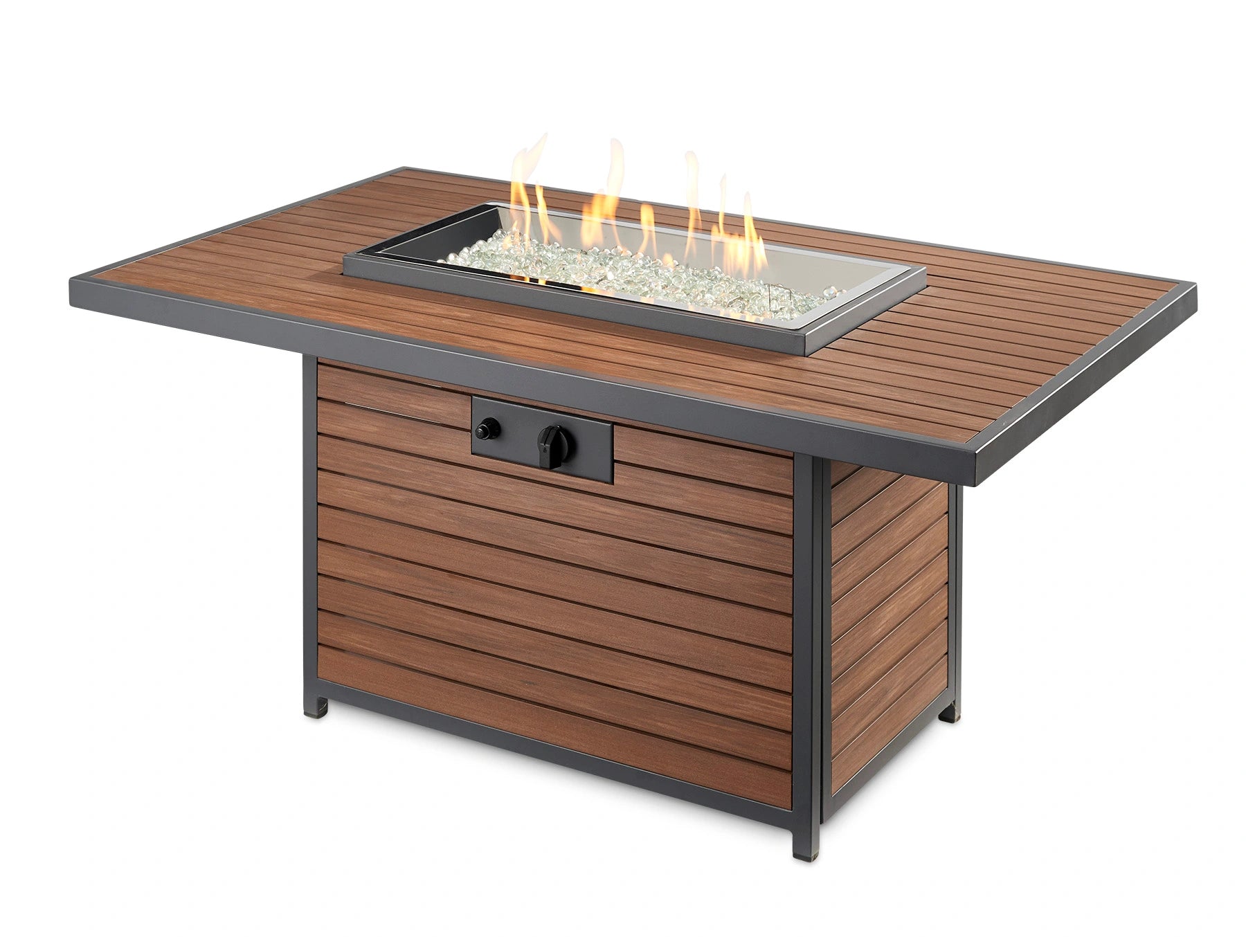 Kenwood Rectangular Gas Fire Pit Table - Outdoor Patio Heater with Chat Height Design for Backyard, Deck, and Garden Gatherings