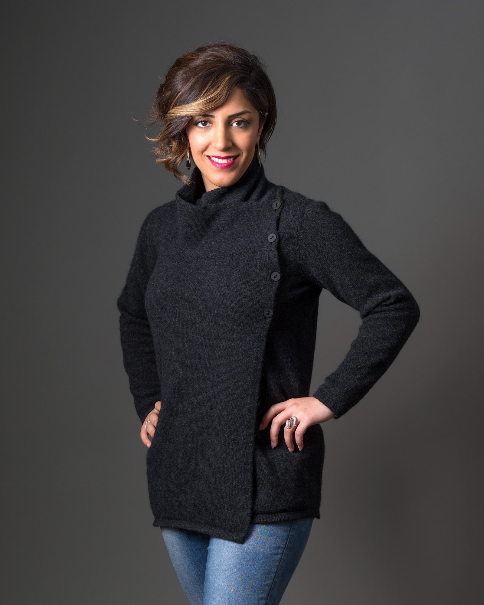 Charcoal Asymmetric Women's Merino Wool Jacket - Stylish & Warm Outerwear for Hiking, Travel & Casual Wear | NS664
