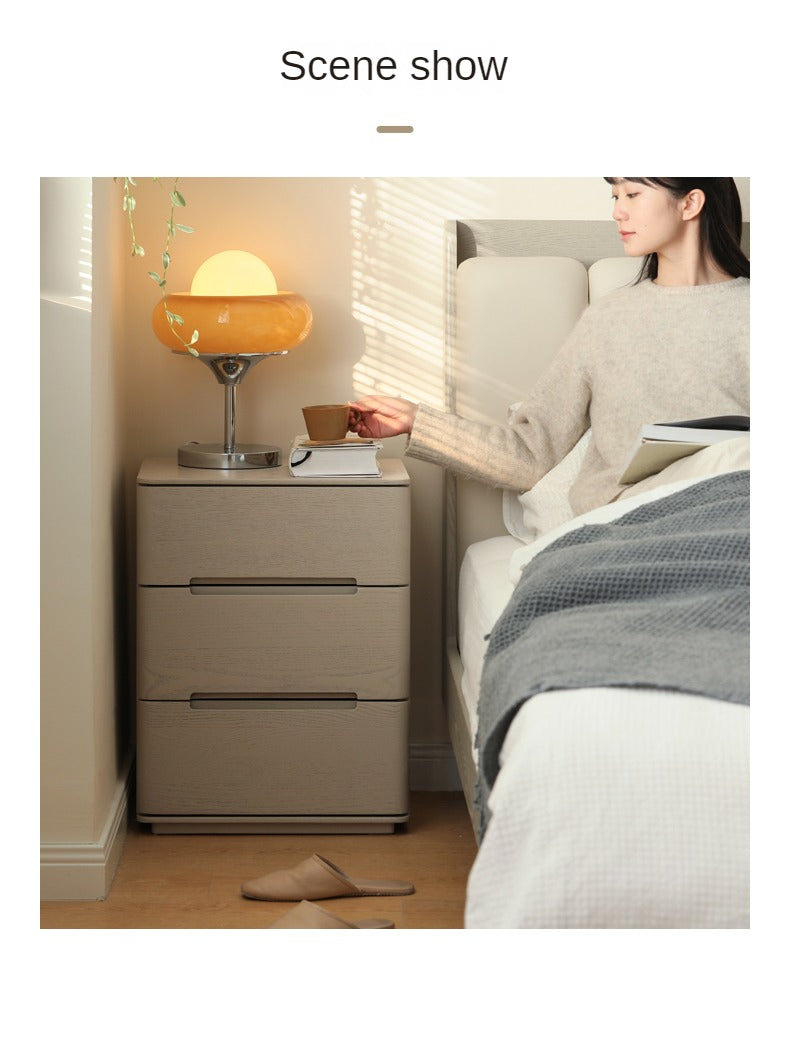 Solid Oak Wood Nightstand with 3 Drawers - Modern Light Luxury Bedside Table for Bedroom, Living Room, or Office