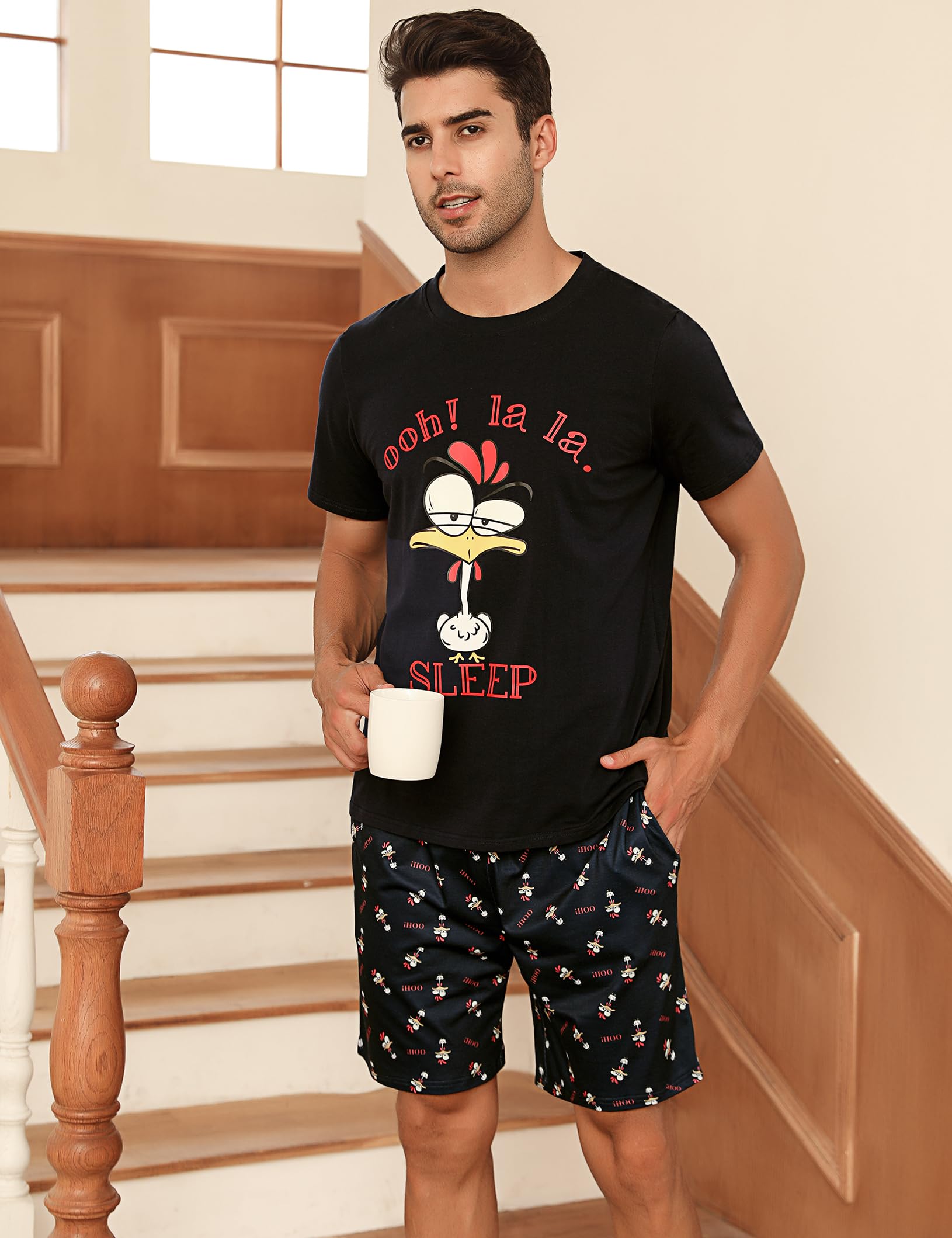 **Men's Cotton Pajama Set - Soft V-Neck Sleepwear with Pockets for Lounge & Relaxation at Home**