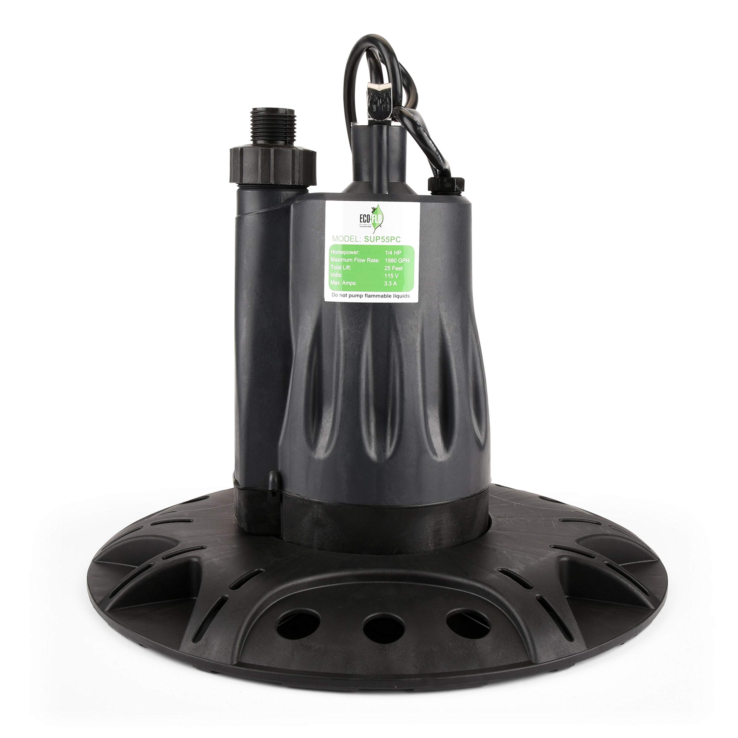 ECO-FLO SUP55PC Black Utility Pump for Pool Cover - Heavy Duty Water Removal, Outdoor & Pool Maintenance, Flood Prevention - Ideal for Home, Garden, and Pool Use