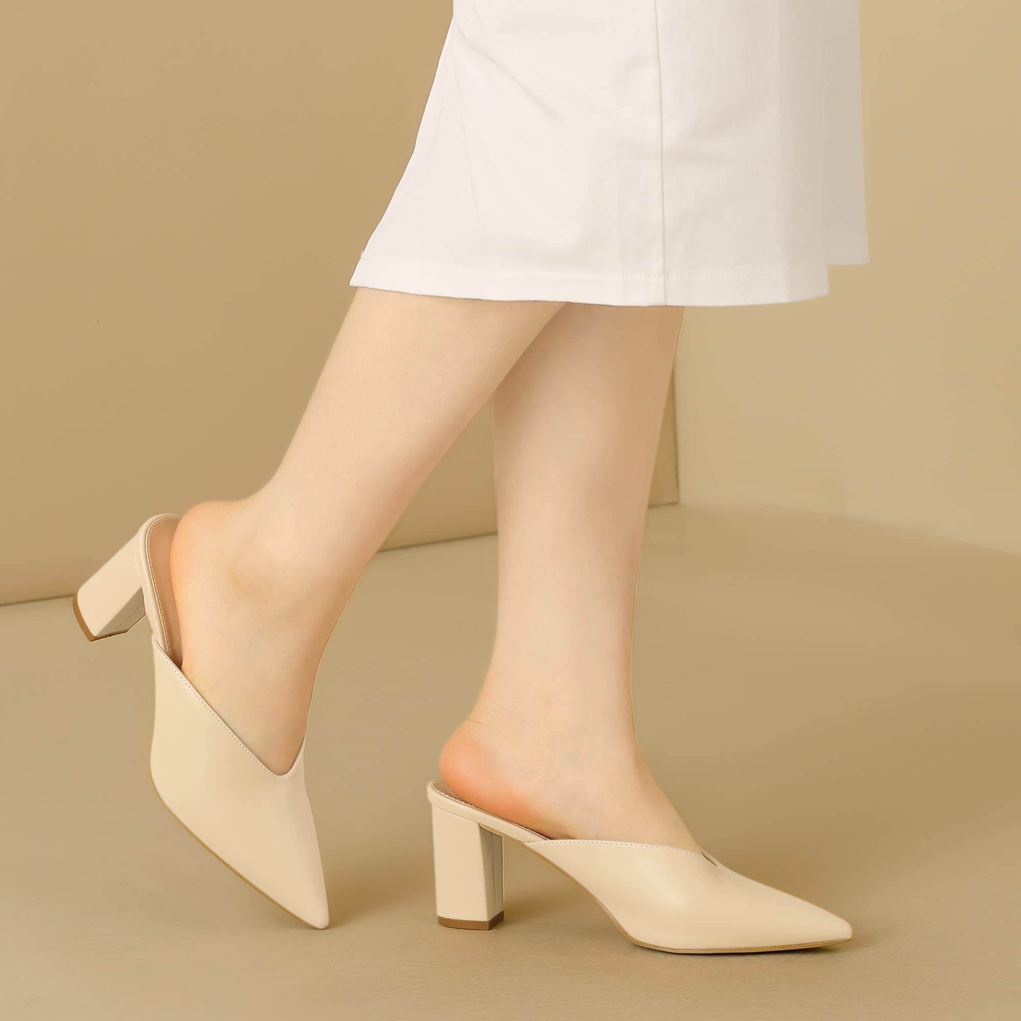 Allegra K Women's Pointed Toe Chunky Heel Slide Mules - Comfortable Dressy Sandals for Office, Party & Summer Outfits