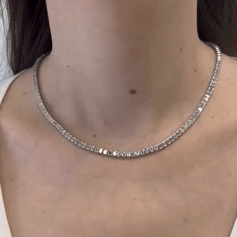 Emerald Cut Diamond Tennis Necklace - 10.50 Carat Bezel Set in 18K Gold - Elegant Jewelry for Weddings, Anniversaries & Special Occasions