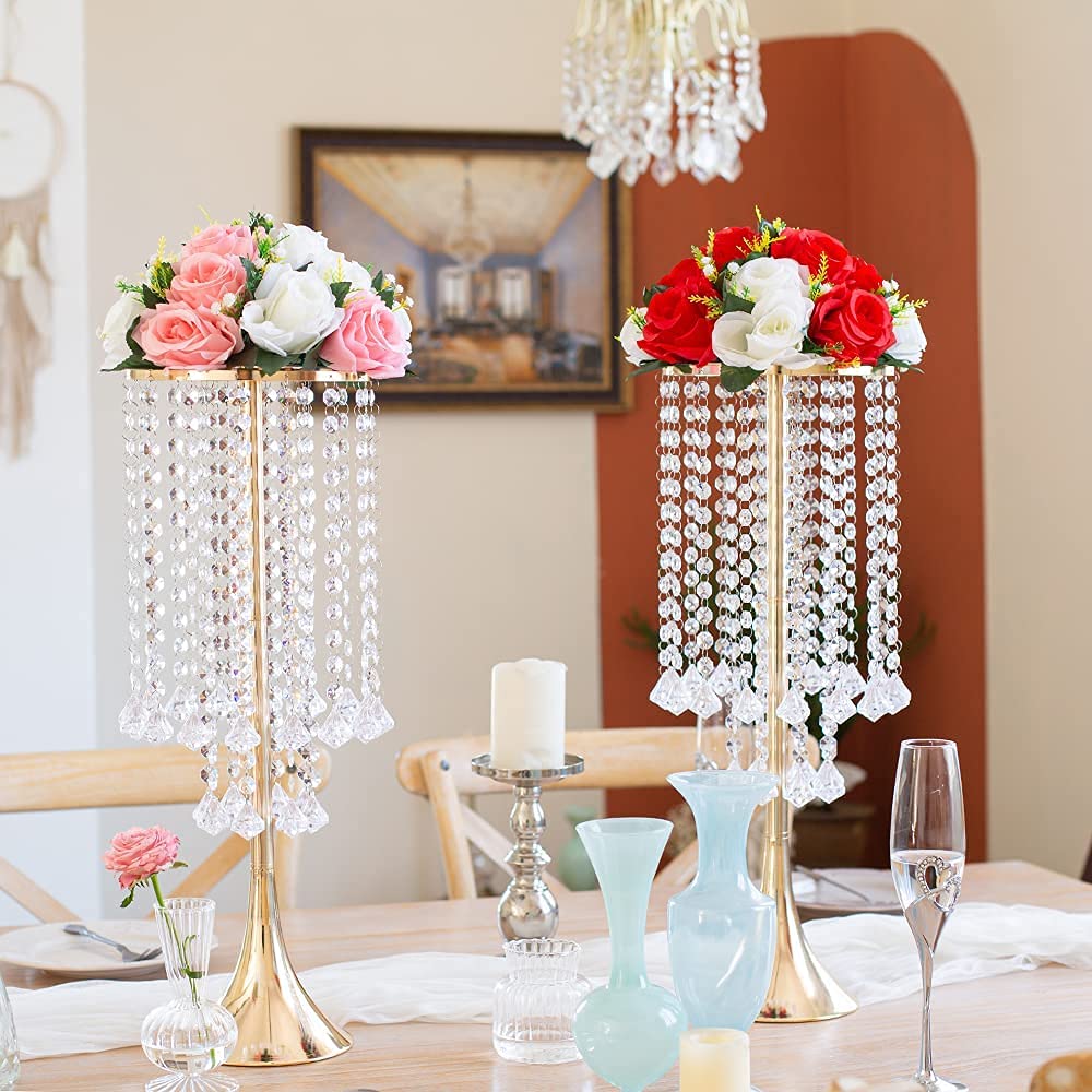 10pcs Gold Crystal Flower Stand Set - Tall Metal Vase for Wedding Centerpieces, Party, Dinner, Hotel & Home Decor - Perfect for Floral Arrangements & Event Displays