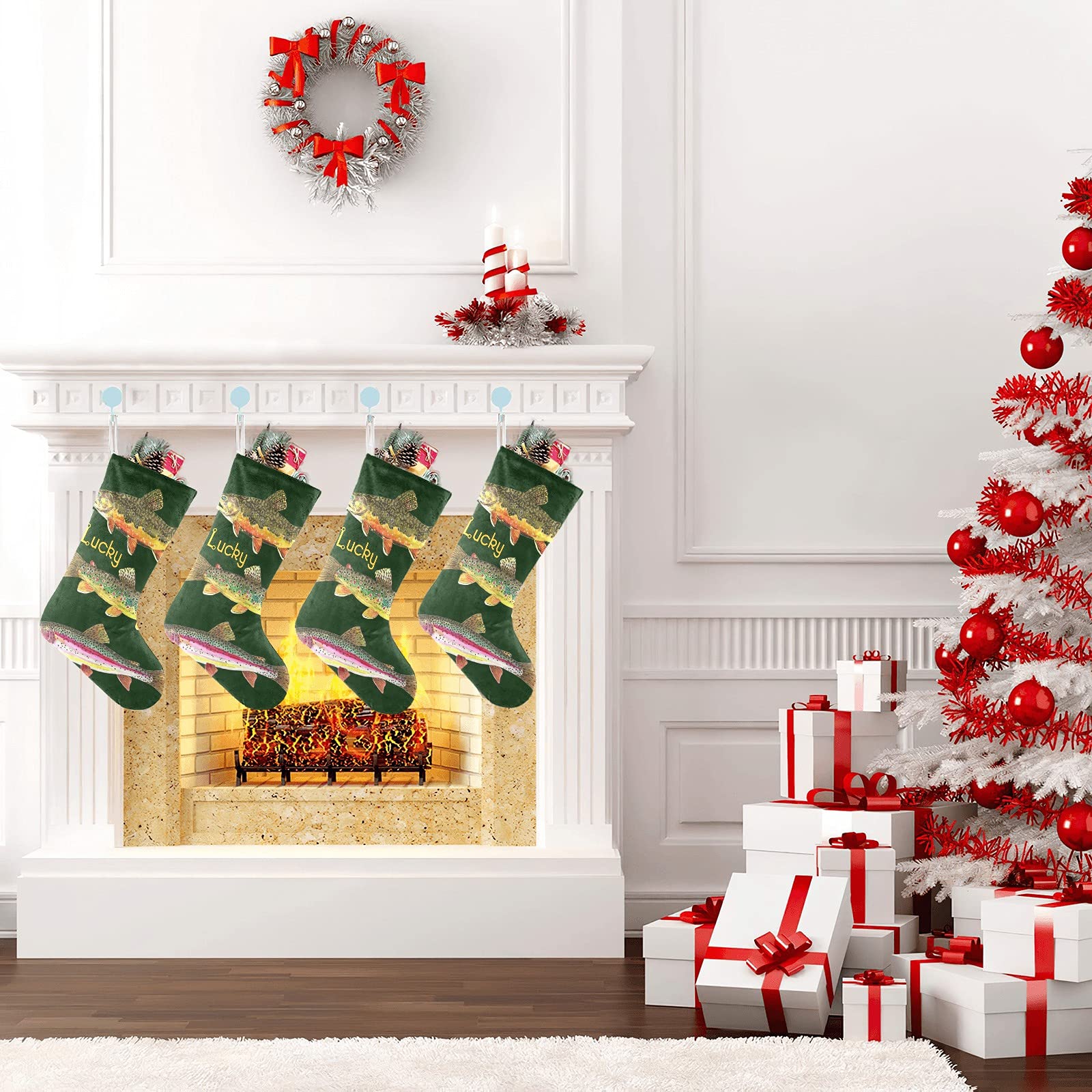Custom Personalized Animal Fish Christmas Stockings with Name - Holiday Decor for Family, Kids & Pets - 17.52 x 7.87 Inch - Perfect for Fireplace Mantel, Gift Exchange & Festive Home Decor