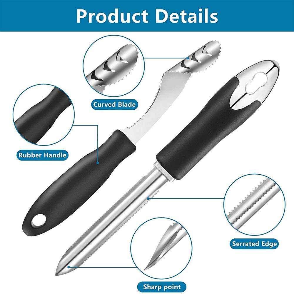 4-Piece Stainless Steel Pepper Corer Set - Serrated Zucchini, Cucumber, Chili & Jalapeno Deseeder with Non-Slip Rubber Handle - Professional Kitchen Tools for Cooking, Meal Prep & Healthy Eating