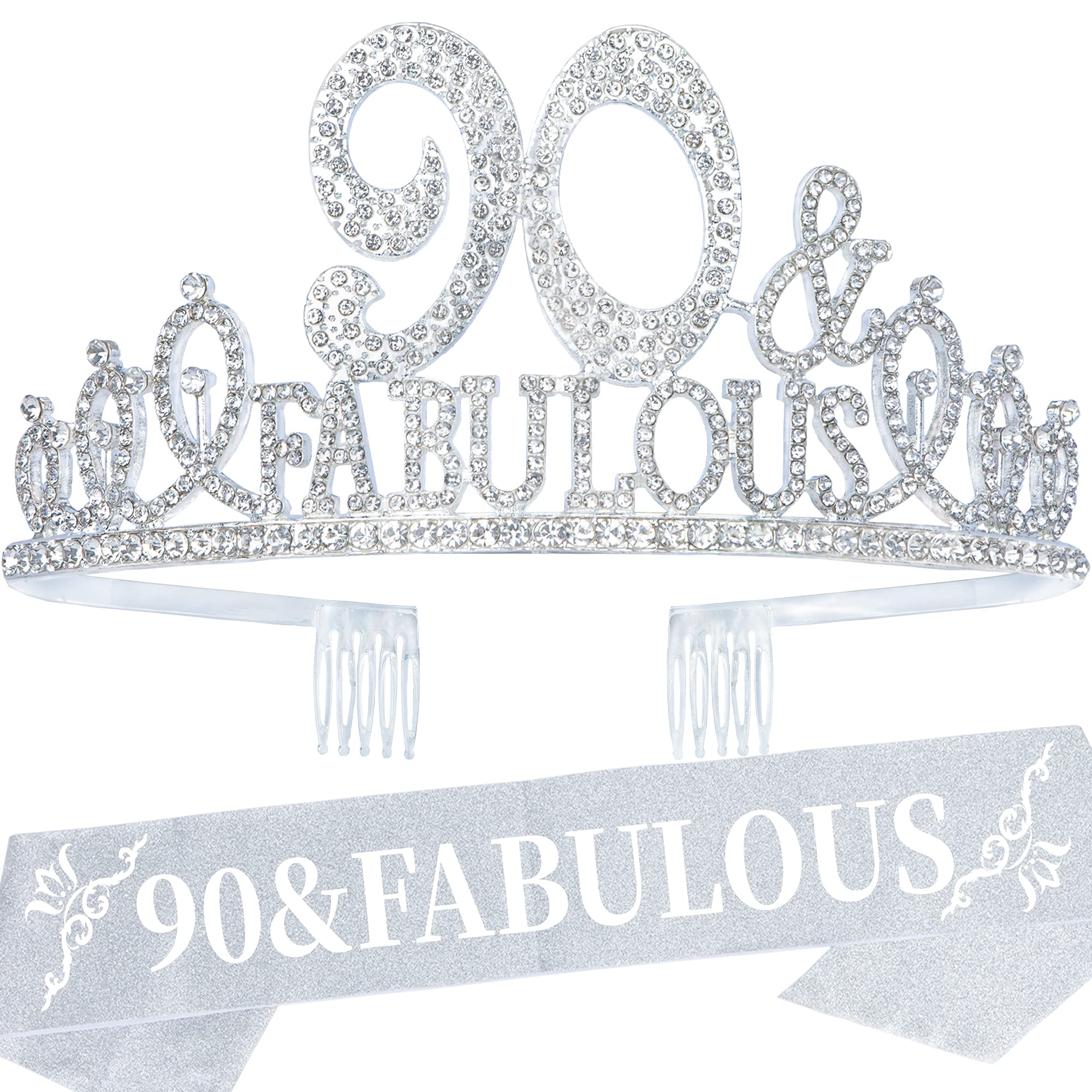 90th Birthday Gifts for Women - Elegant Birthday Crown & Sash Set with Tiara - Perfect for 90th Birthday Party Decorations & Favors | Great for Milestone Celebrations, Photo Shoots & Special Occasions